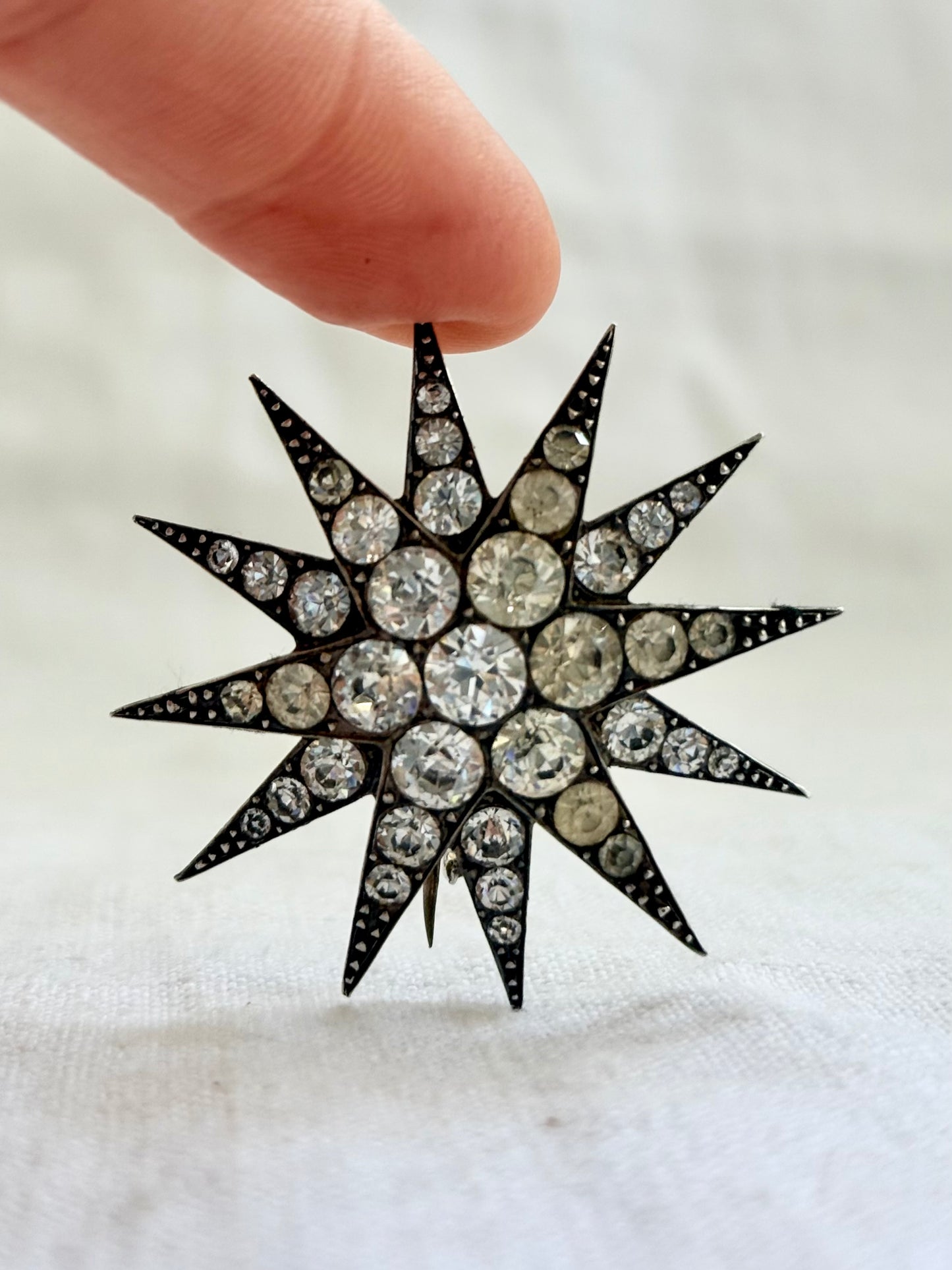 .1880s .1900s antique .900 silver Victorian Edwardian large Celestial starburst star bright hand cut paste gemstone true antique celestial star brooch
