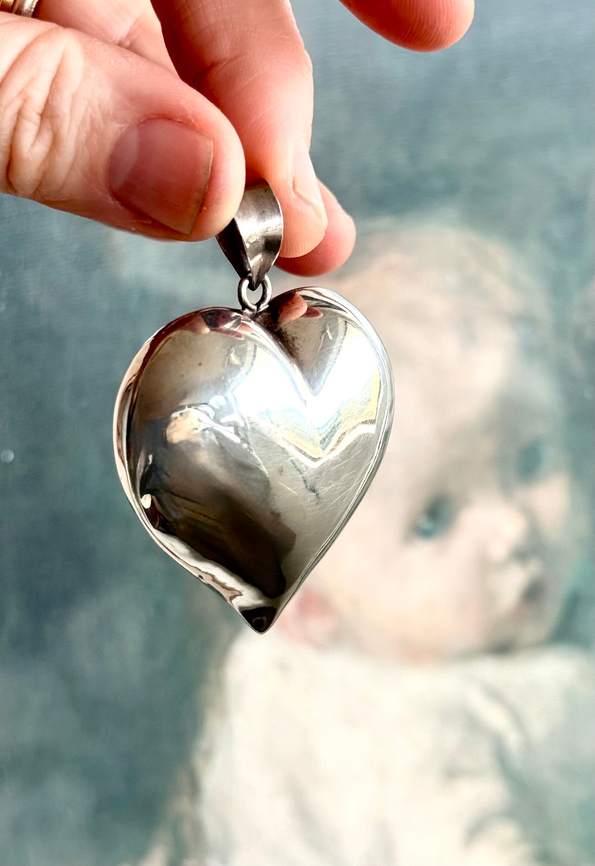 .1970s .925 Large Oversized puffy sterling silver romantic heart super sized love token pendant