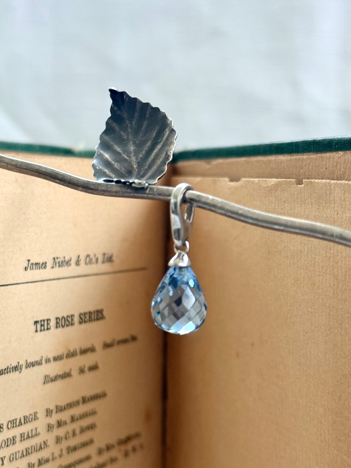 .925 Italian Giorgio Martello of Milano Italy blue teardrop crystal charm faceted briolette aqua blue clip on dangle