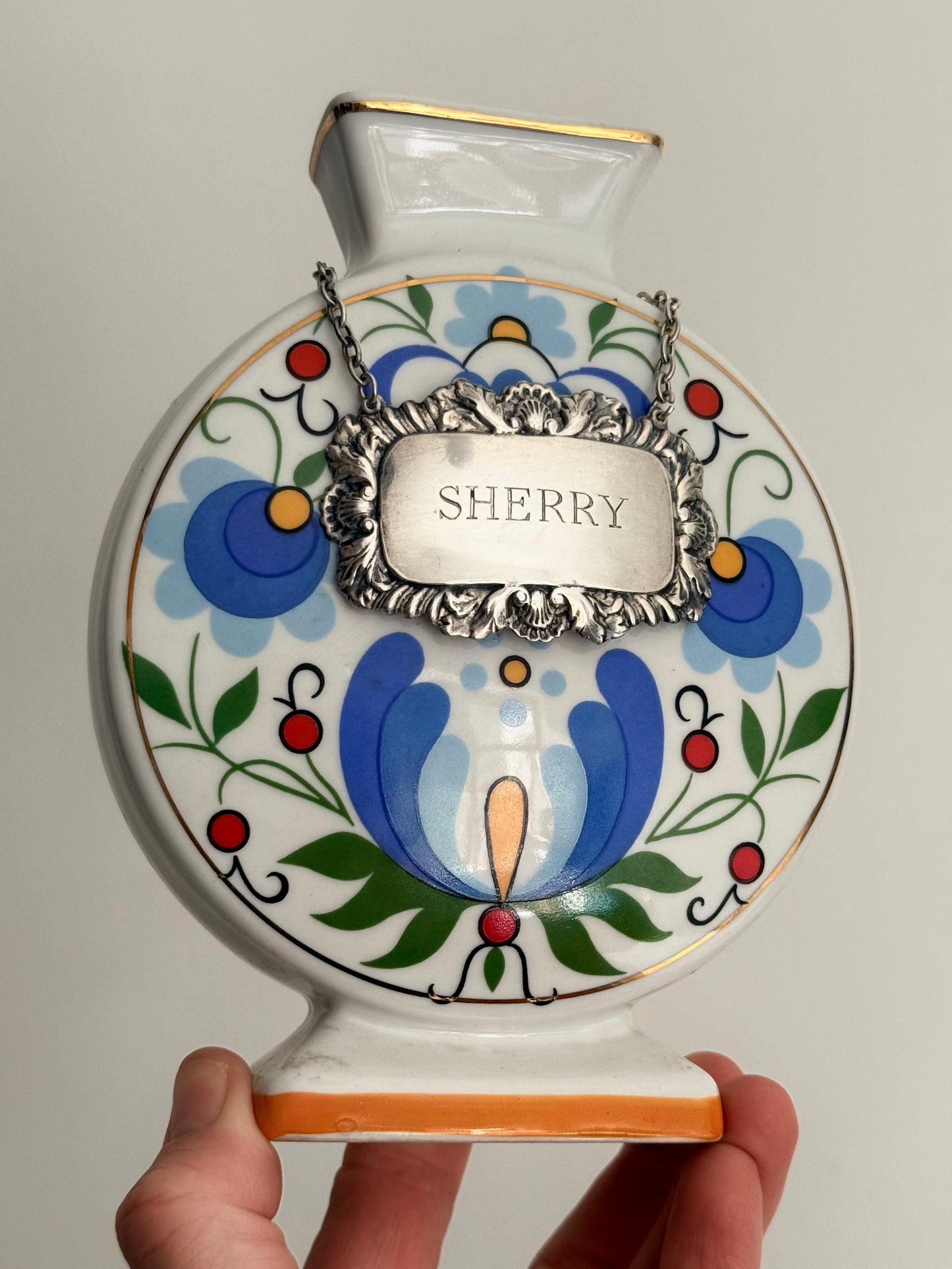 .1983 .925 hallmarked sterling silver Sherry alcohol London circa 1983 vintage silver decanter label