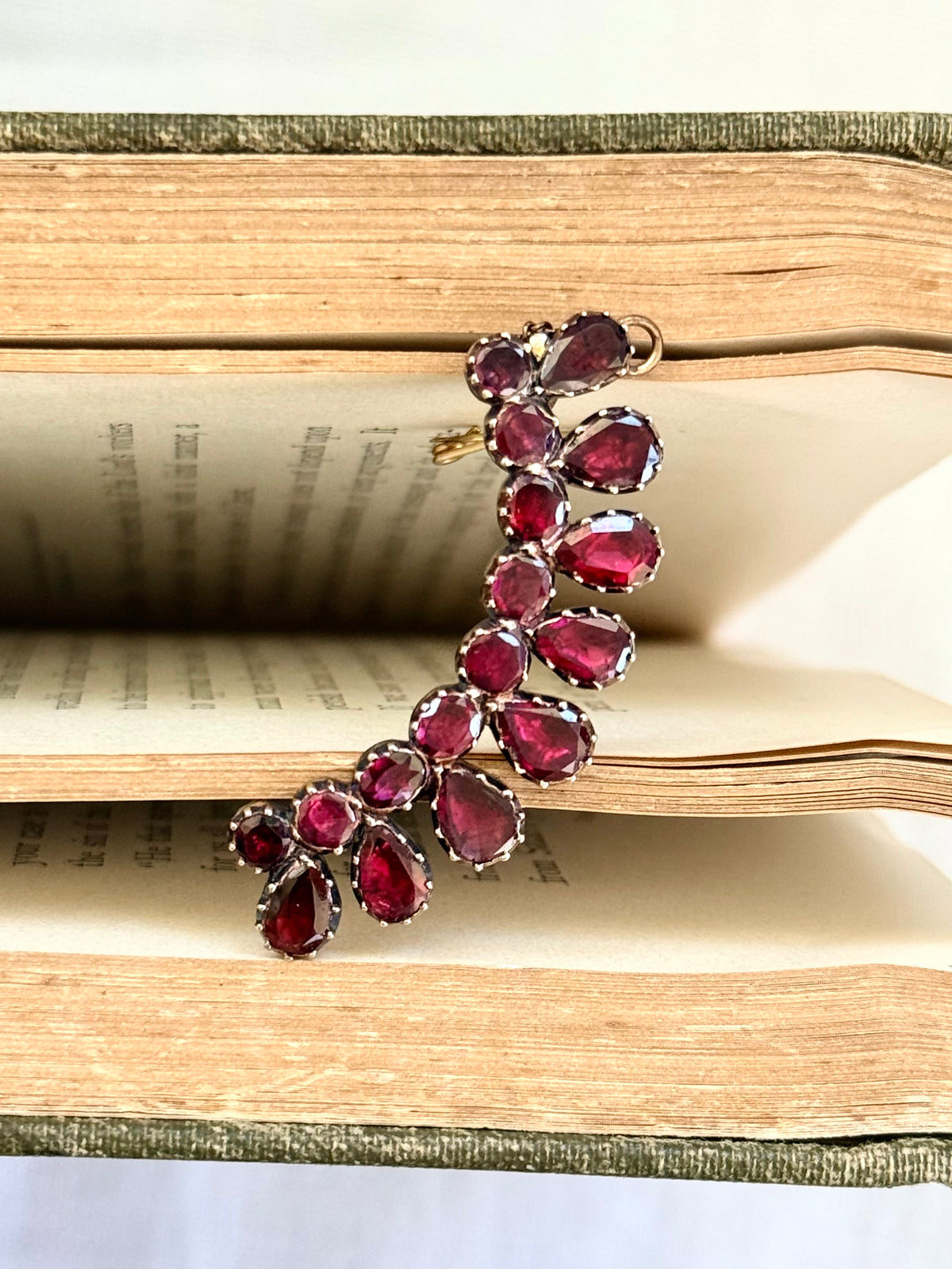 .14ct .1800s antique Georgian flat top Garnet gemstone heirloom gold tiara brooch