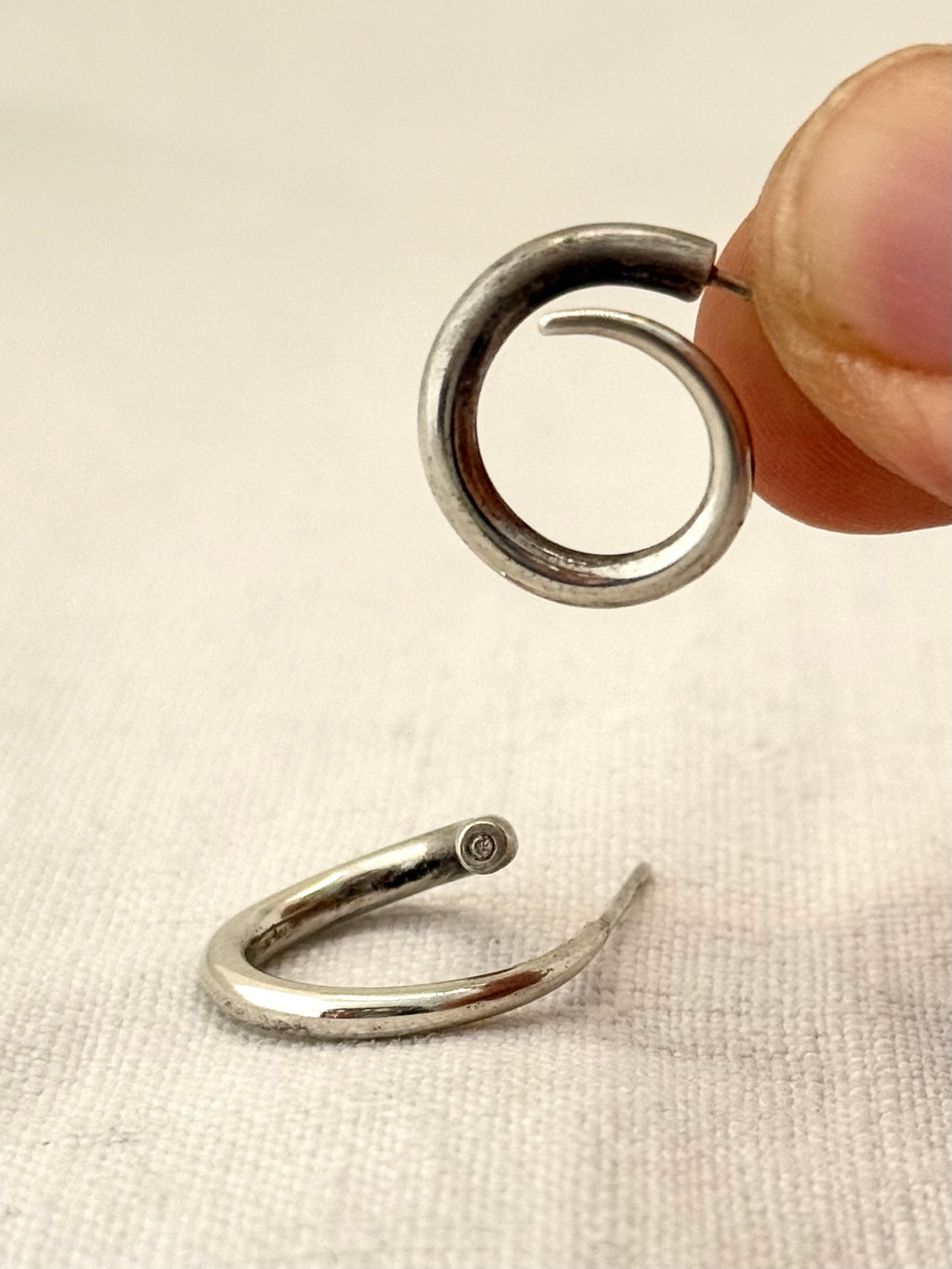 .925 silver diamond accent artisan made twist twirl mismatched wearable art solid silver luxury hoop post stud earrings