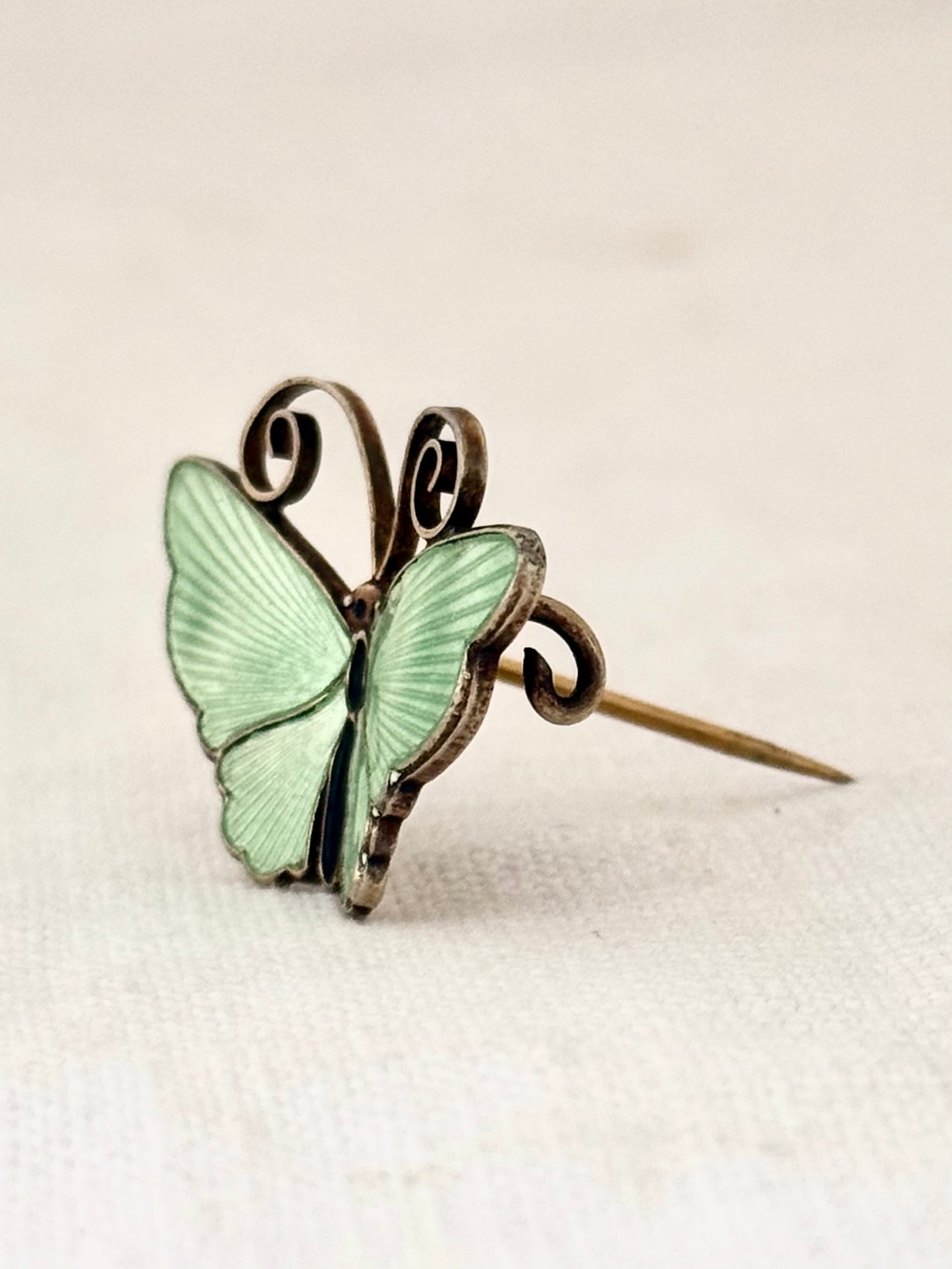 .1950s .925 designer collectors David Andersen butterfly figural fine sterling silver designer rare pastel green enamel butterfly brooch