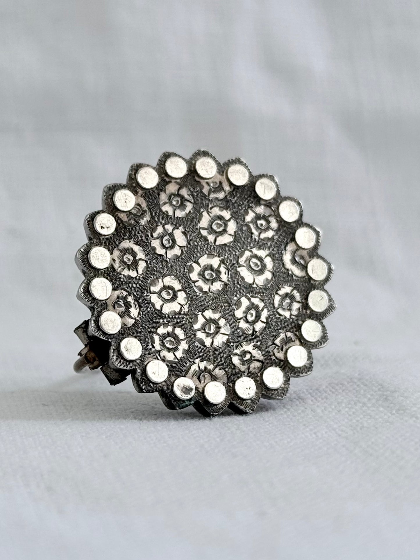 .1800s .1880s .1890s .925 Etruscan revival Victorian silver floral engraved target circle brooch locket