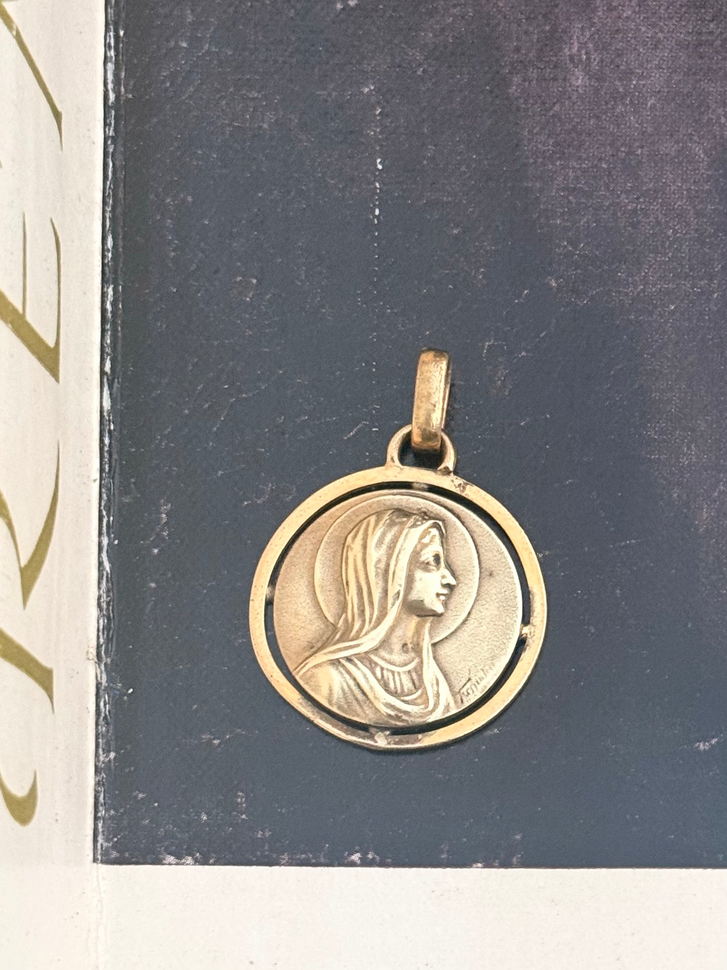 1900s .1930s Gold Fill Religious Holy Virgin Mother Maria French Lourdes Roman Catholic signed medallion token pendant