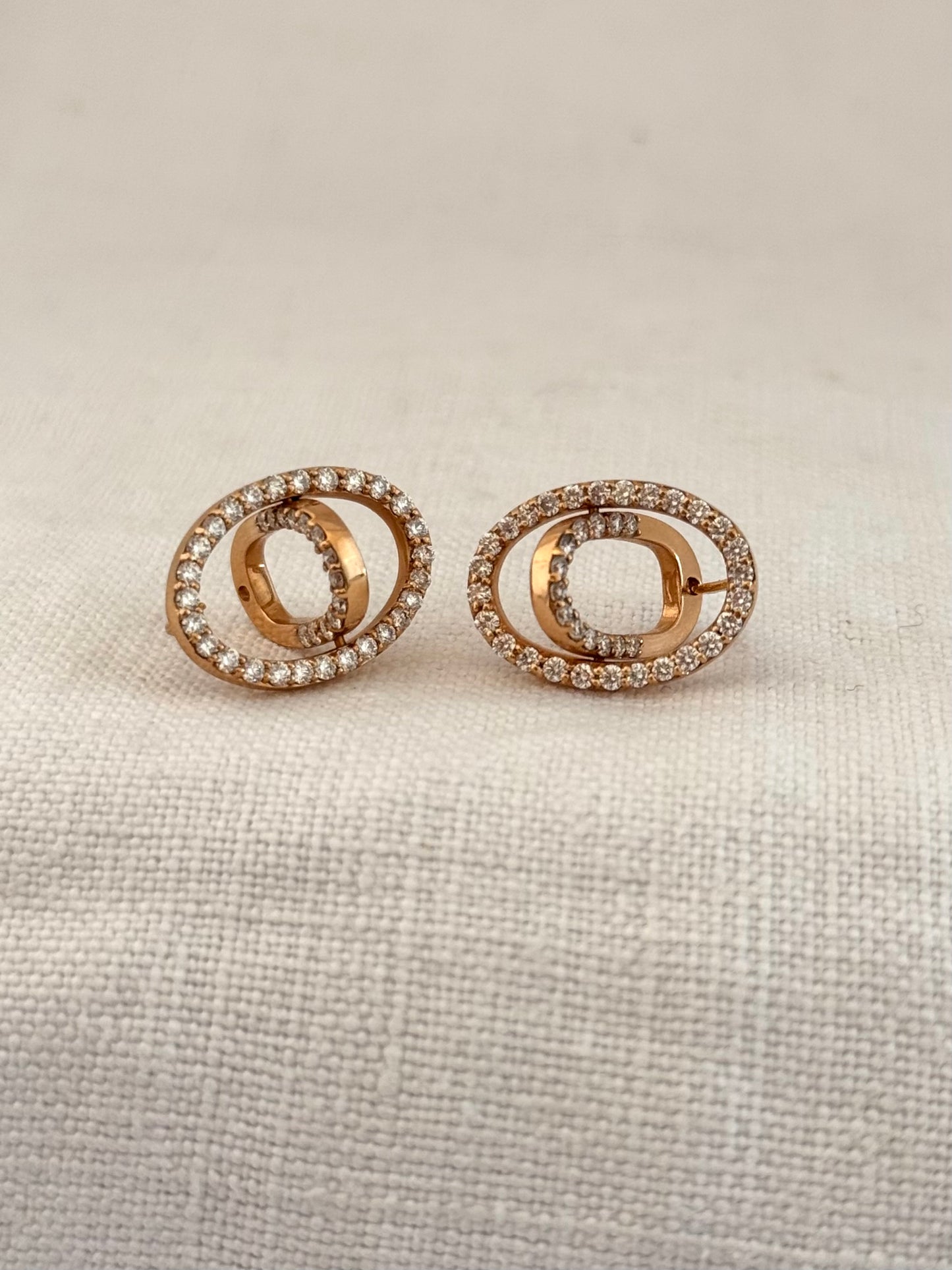 .18ct .750 .80 diamonds Brazilian designer rose gold modernist oval clip clasp luxury 18ct high carat gold and diamond studded earrings