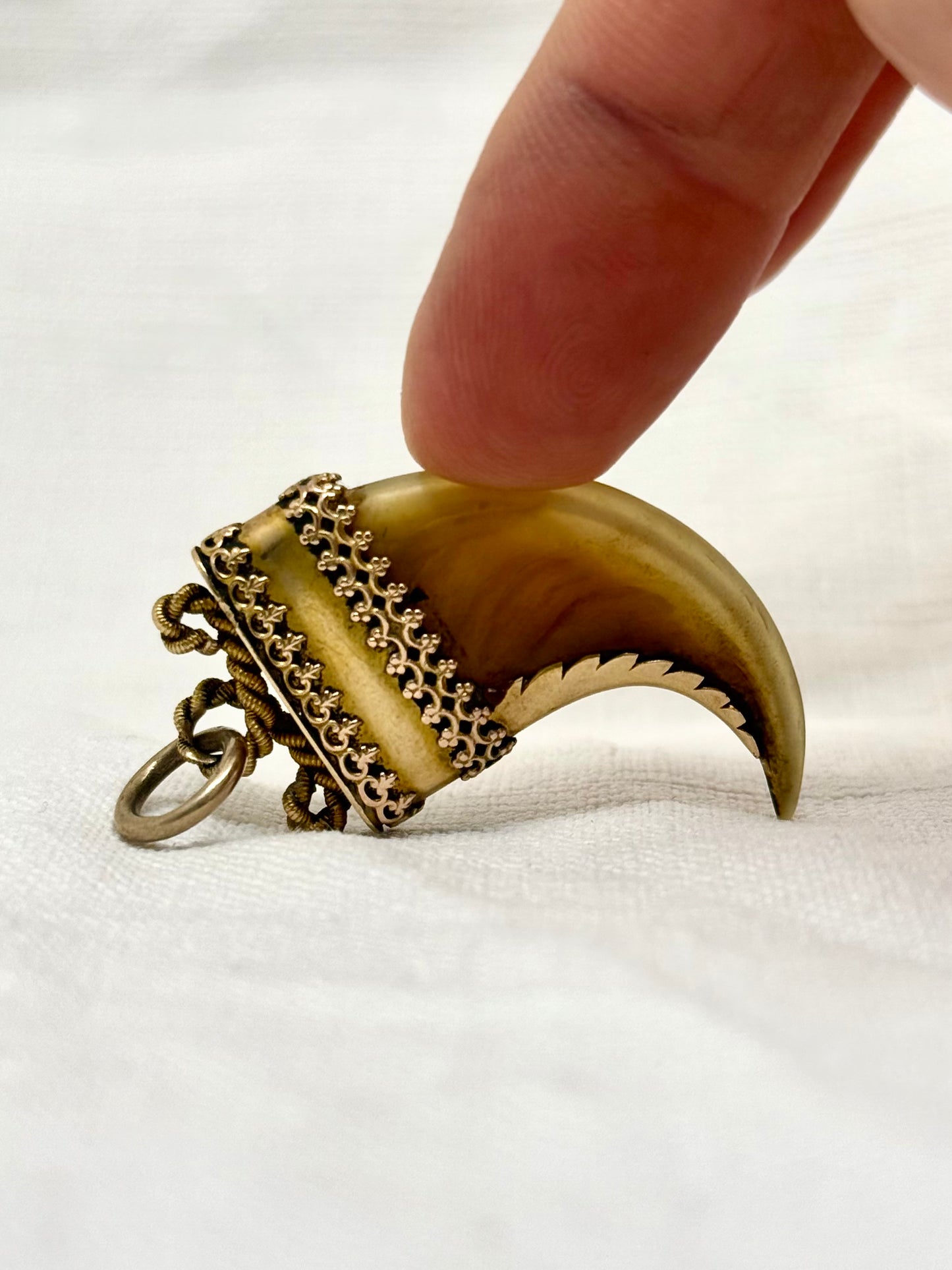 .14ct .1800s antique collectors Baroque Etruscan revival yellow gold early Victorian fine gold tiger lion claw pendant