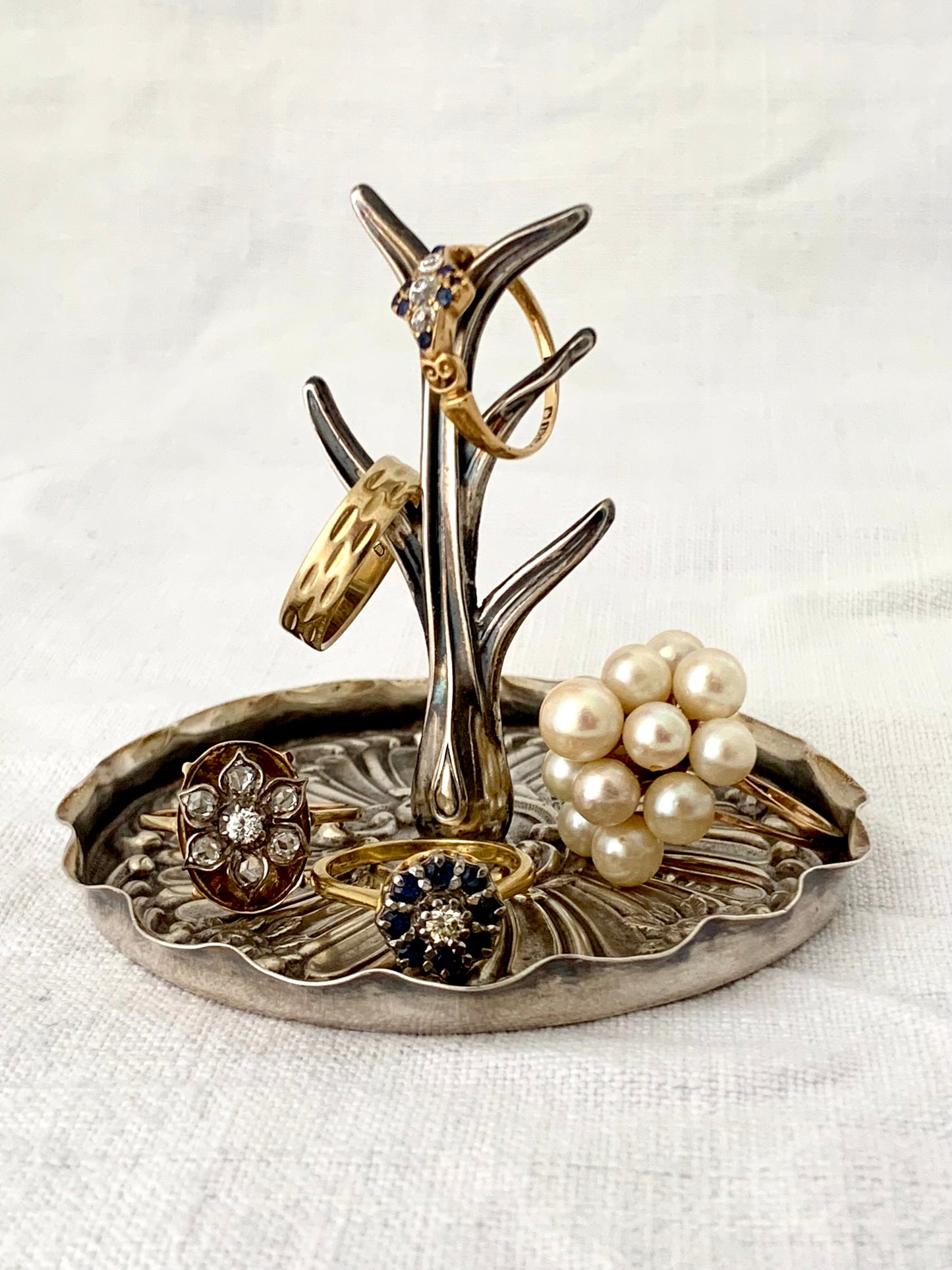 .925 1906 antique Art Nouveau Birmingham Edwardian hallmarked circa 1906 sterling silver ring tree novelty vanity trinket holder dish