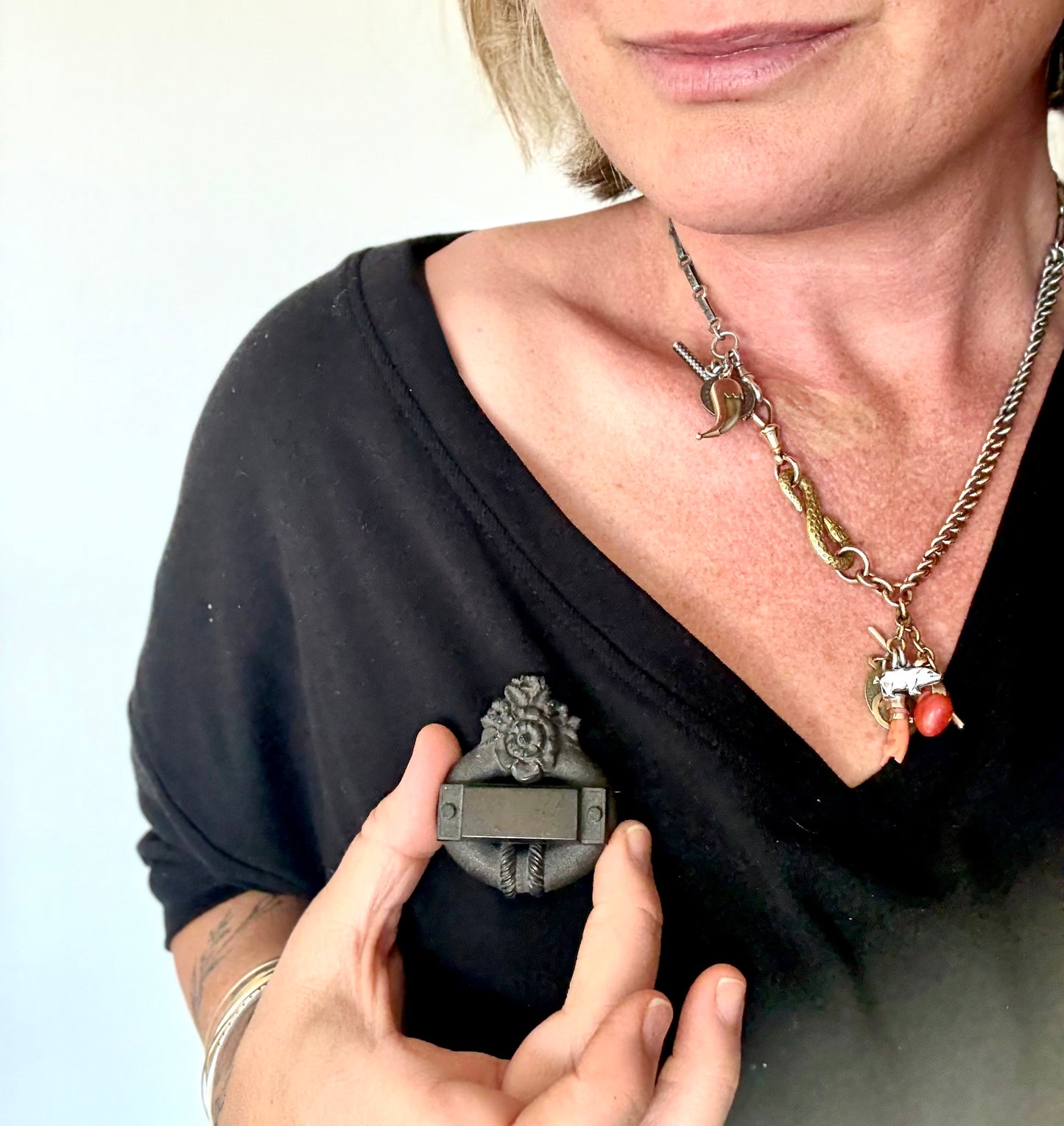 .1860s .1890s antique Bog Oak Victorian floral and garter historic Mourning brooch