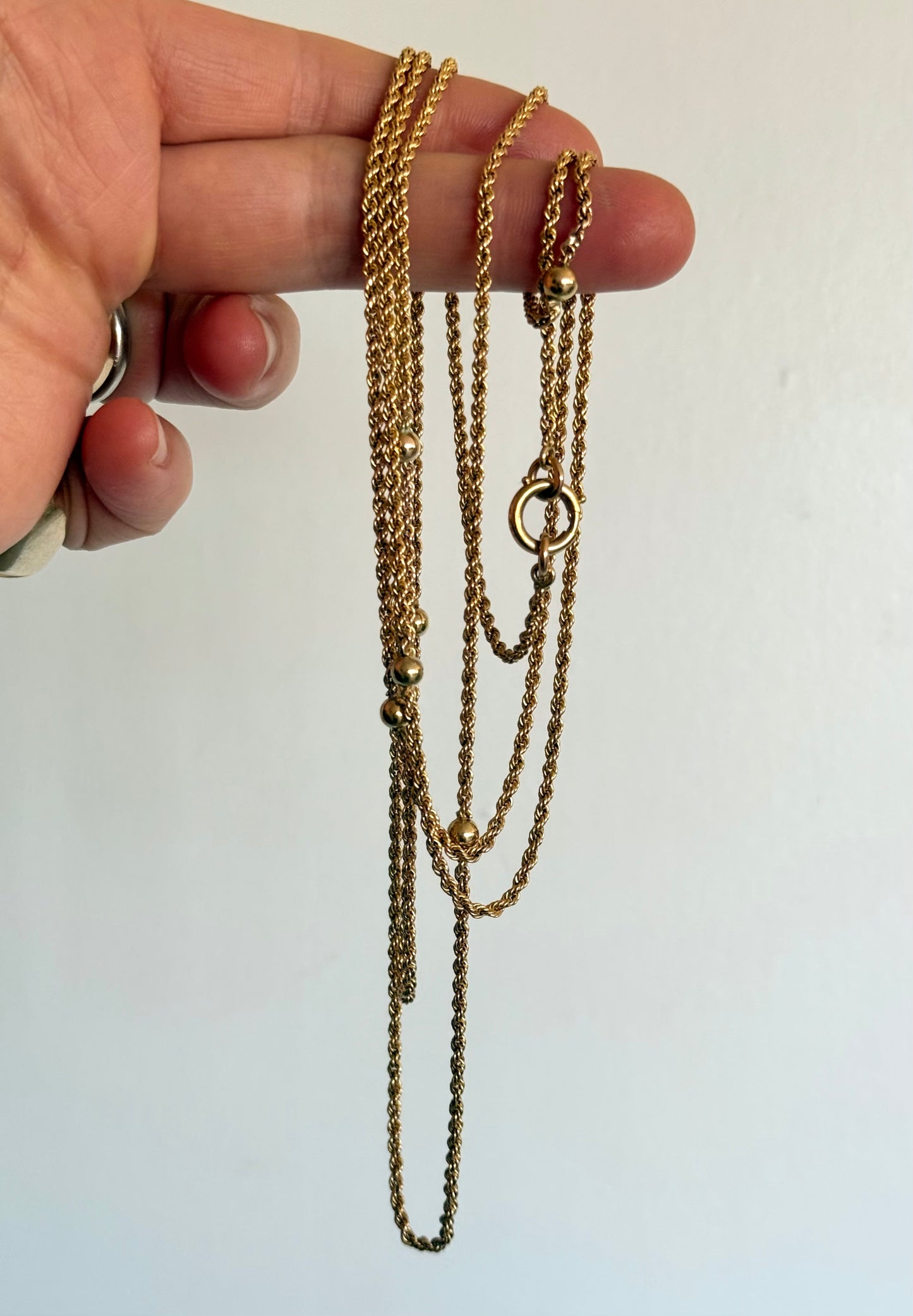 .1890s .1900s .18ct .138cm antique Edwardian high carat gold long beautiful rope weave longuard muff chain collectors necklace