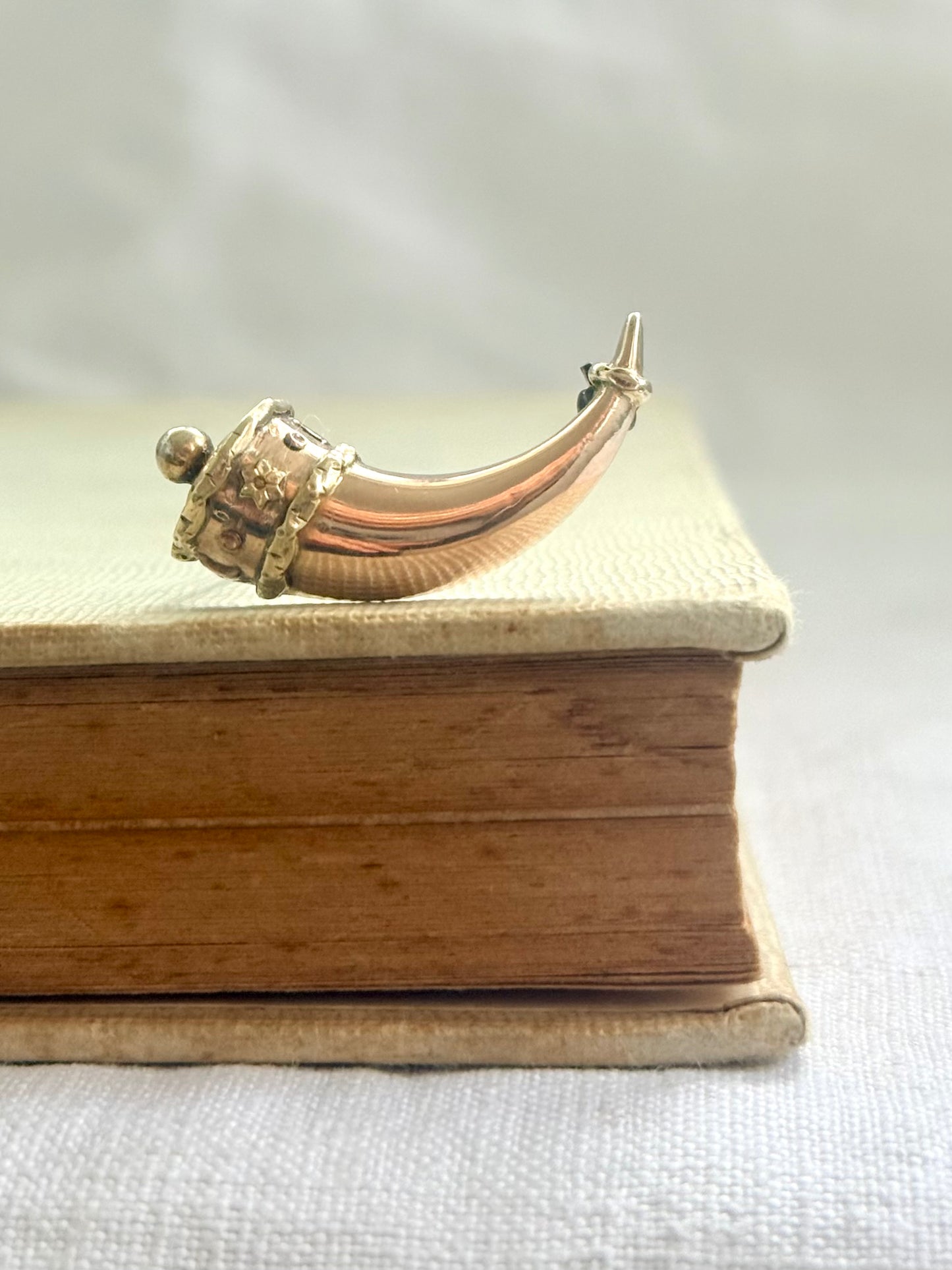 .1800s antique late Georgian Early Victorian Gold Cornucopia Horn of Plenty treasured symbolic talisman brooch