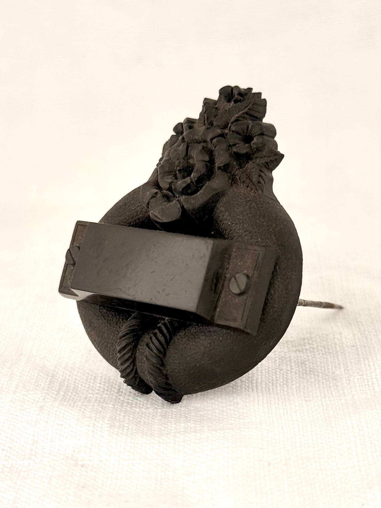 .1860s .1890s antique Bog Oak Victorian floral and garter historic Mourning brooch