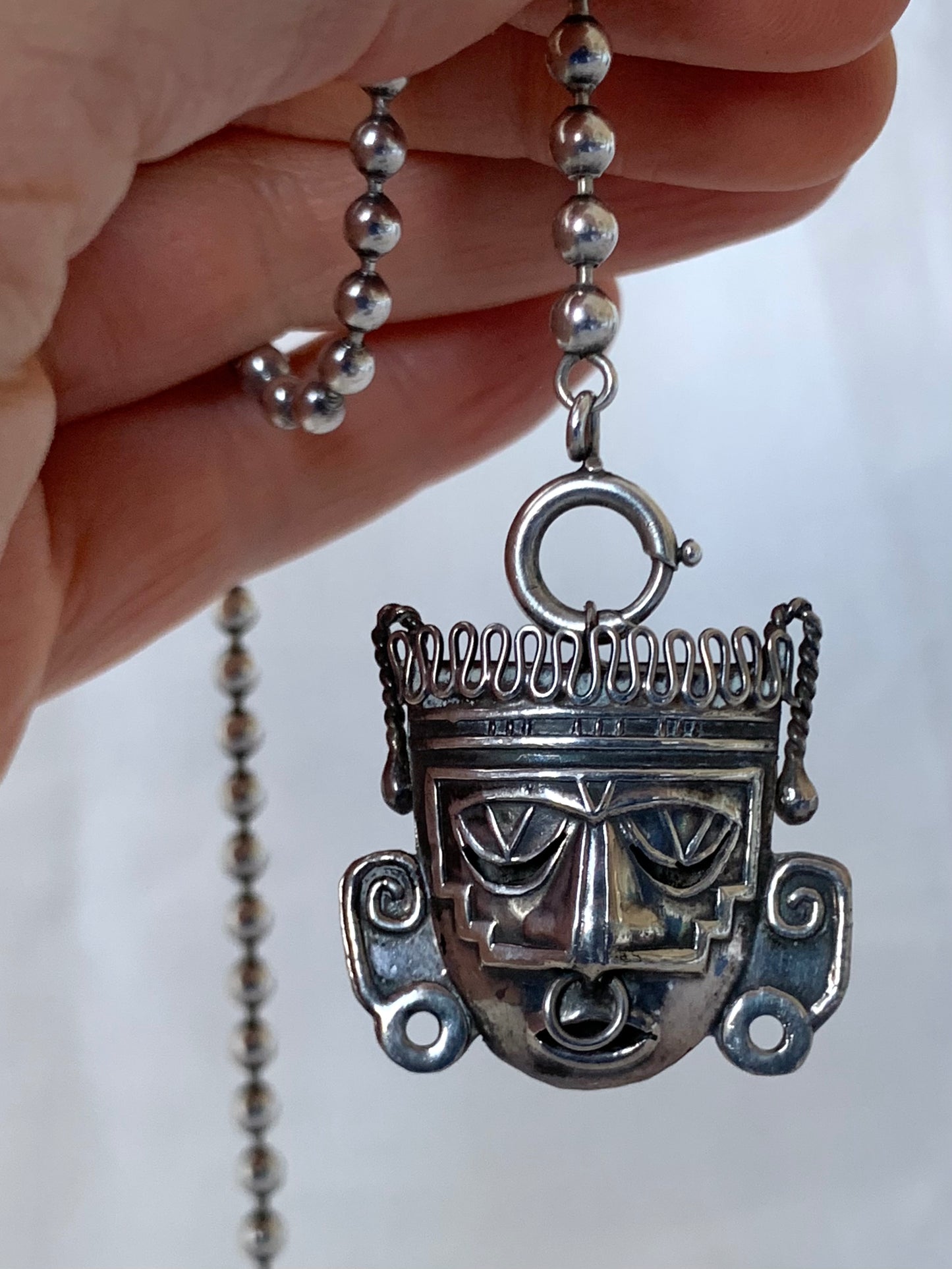 .925 1960s Aztec Mexico Mexican Mask sterling silver character pendant brooch