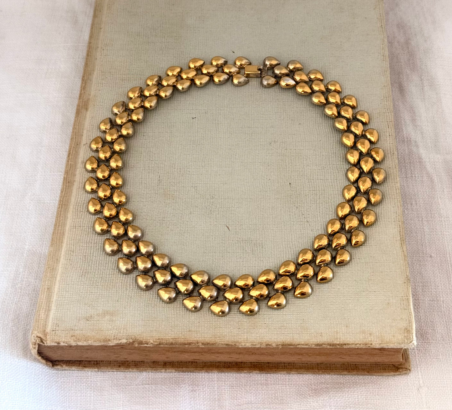 .1950s .835 gold fill modernist choker chain European silver fancy form necklace