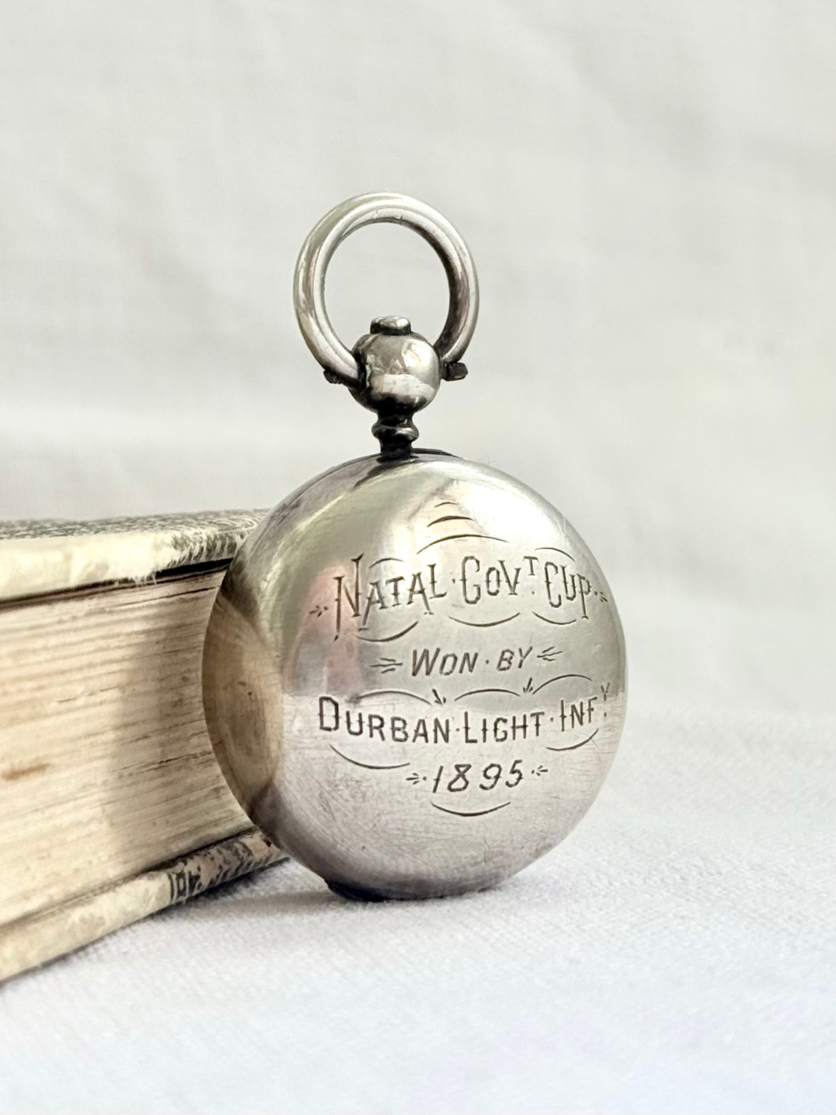 .1890 .925 antique Birmingham England historic exquisite early South African Victorian era hallmarked sterling silver Sovereign Chatelaine coin awards prize pendant
