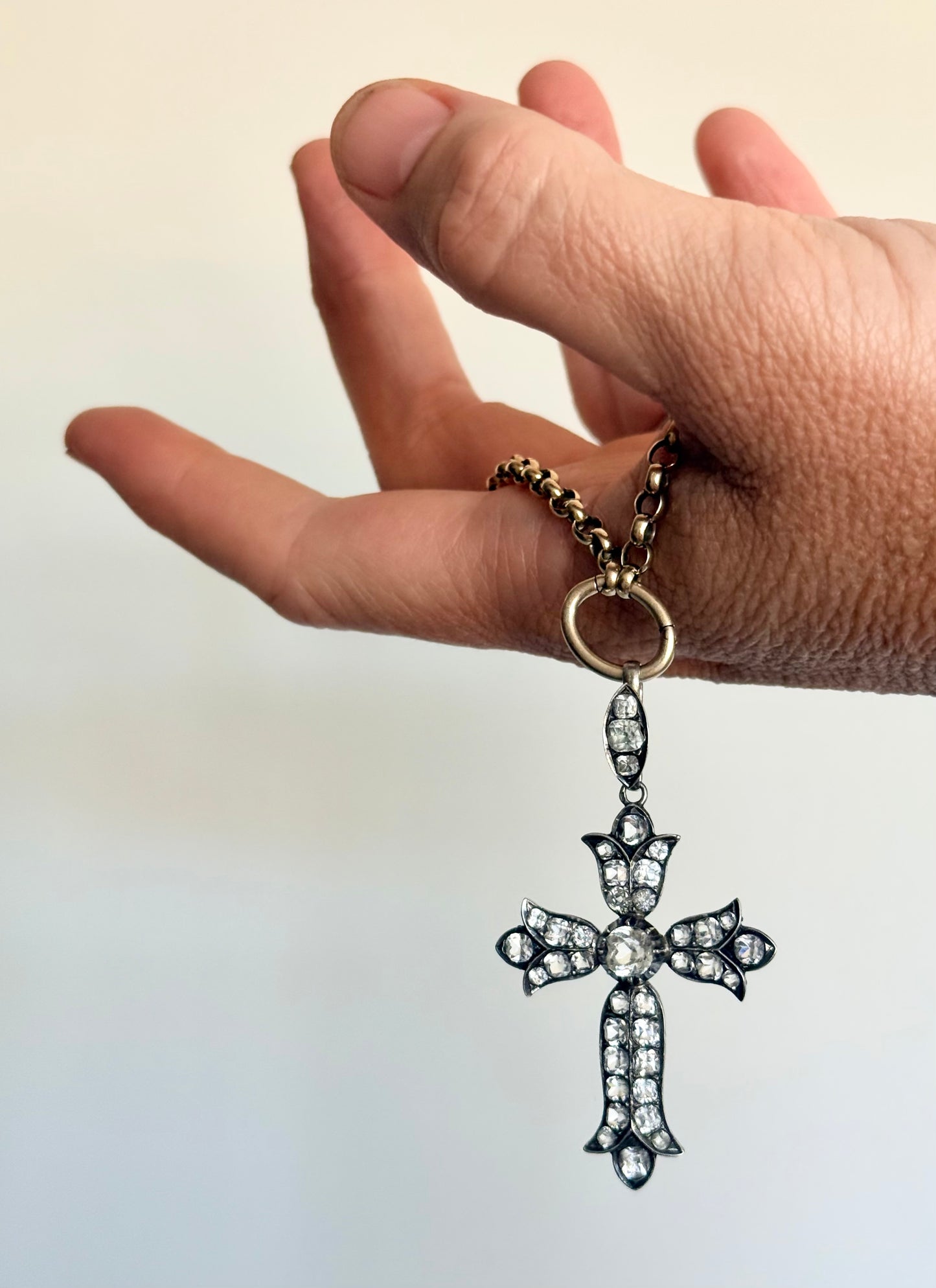 .1860s .1870s antique French silver collectors treasure Fleur de Lis Rock Crystal cross pendant