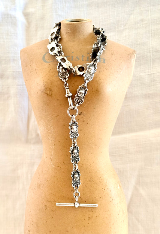 .1880s .1890s .1900s antique truly Rare Japanese Oriental man segmented hallmark silver and silver plated fob chain necklace