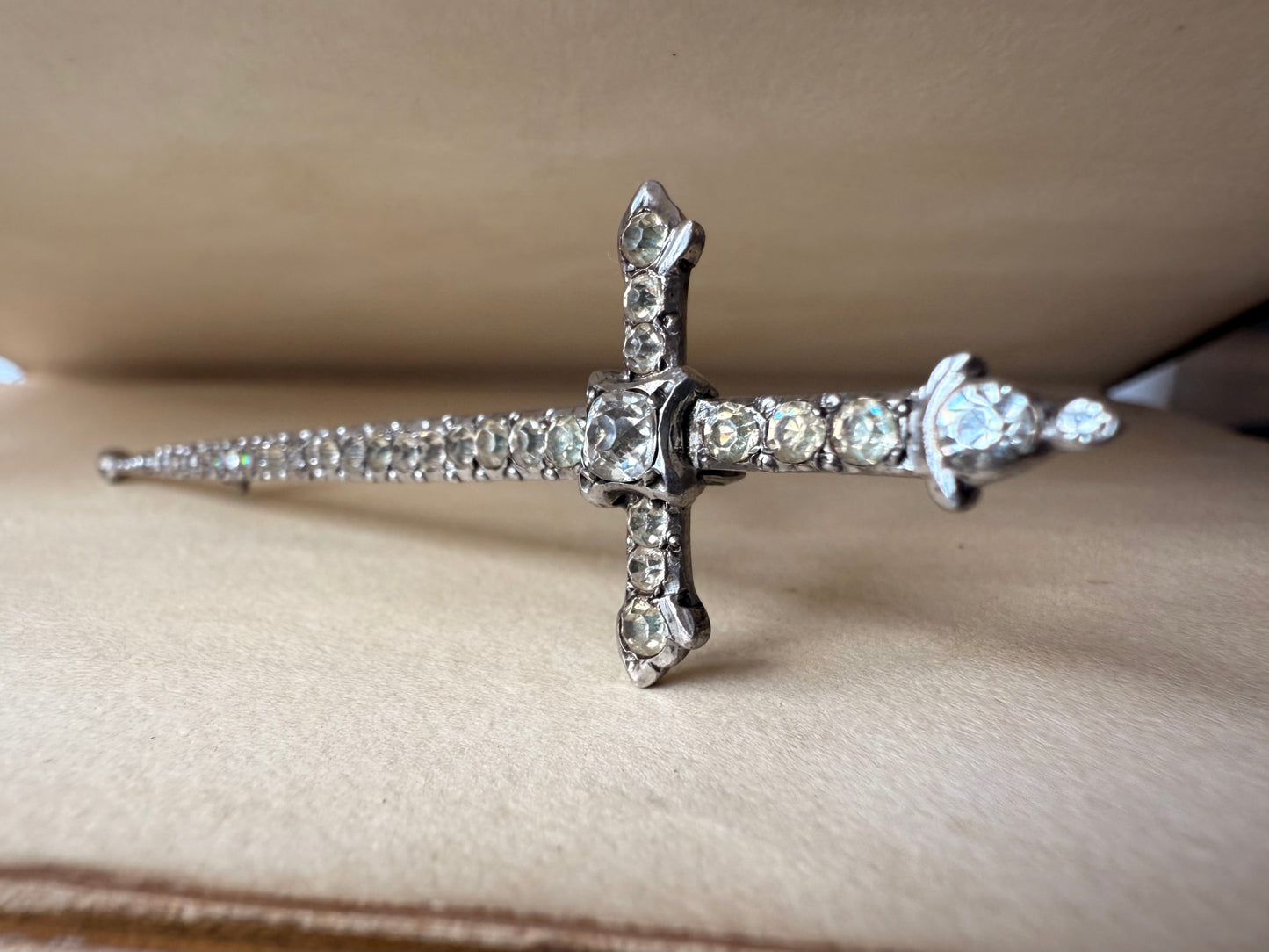 .925 1890s 1900s 1920s Dagger brooch Victorian revival diamond paste highly collectable sterling silver Sword Dagger brooch pin
