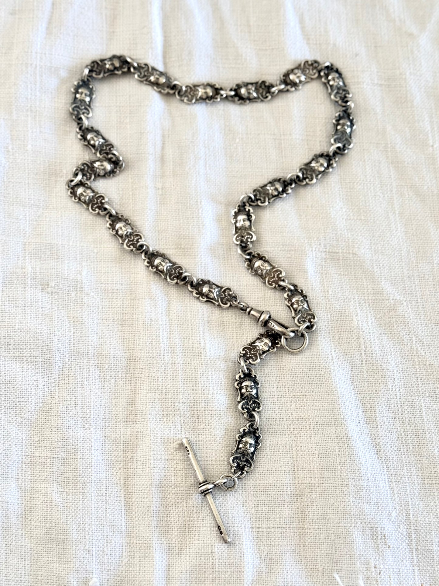 .1880s .1890s .1900s antique truly Rare Japanese Oriental man segmented hallmark silver and silver plated fob chain necklace