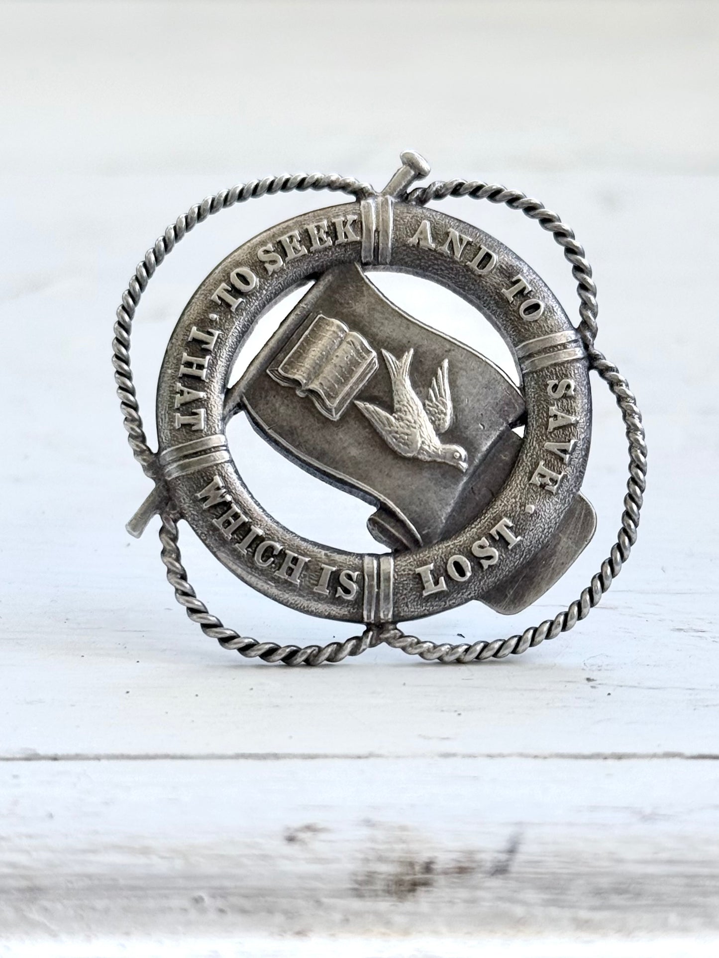 .1901 .925 antique Birmingham sterling silver Sweetheart large sentimental Victorian Edwardian token brooch pin