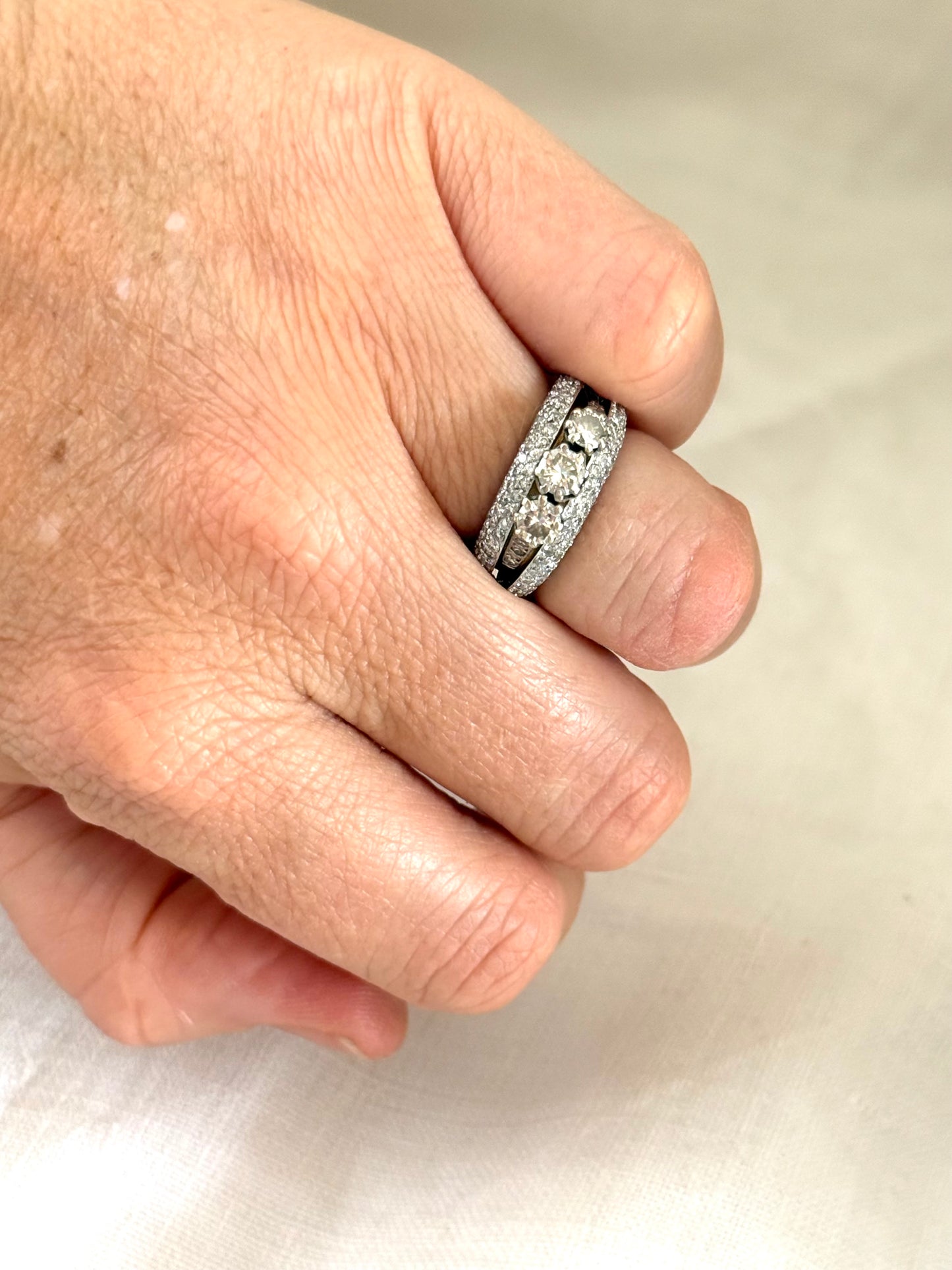 .18ct white gold 260 diamond domed 3 row Micropavé double ring band