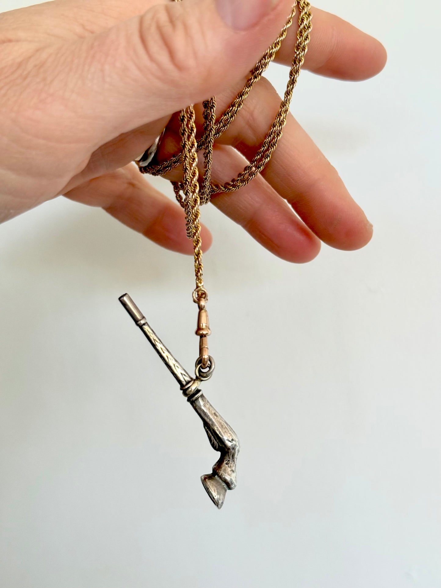 .1880s .1890s antique and rare silver lucky horses hoof Victorian Edwardian figural silver watch winder key pendant.