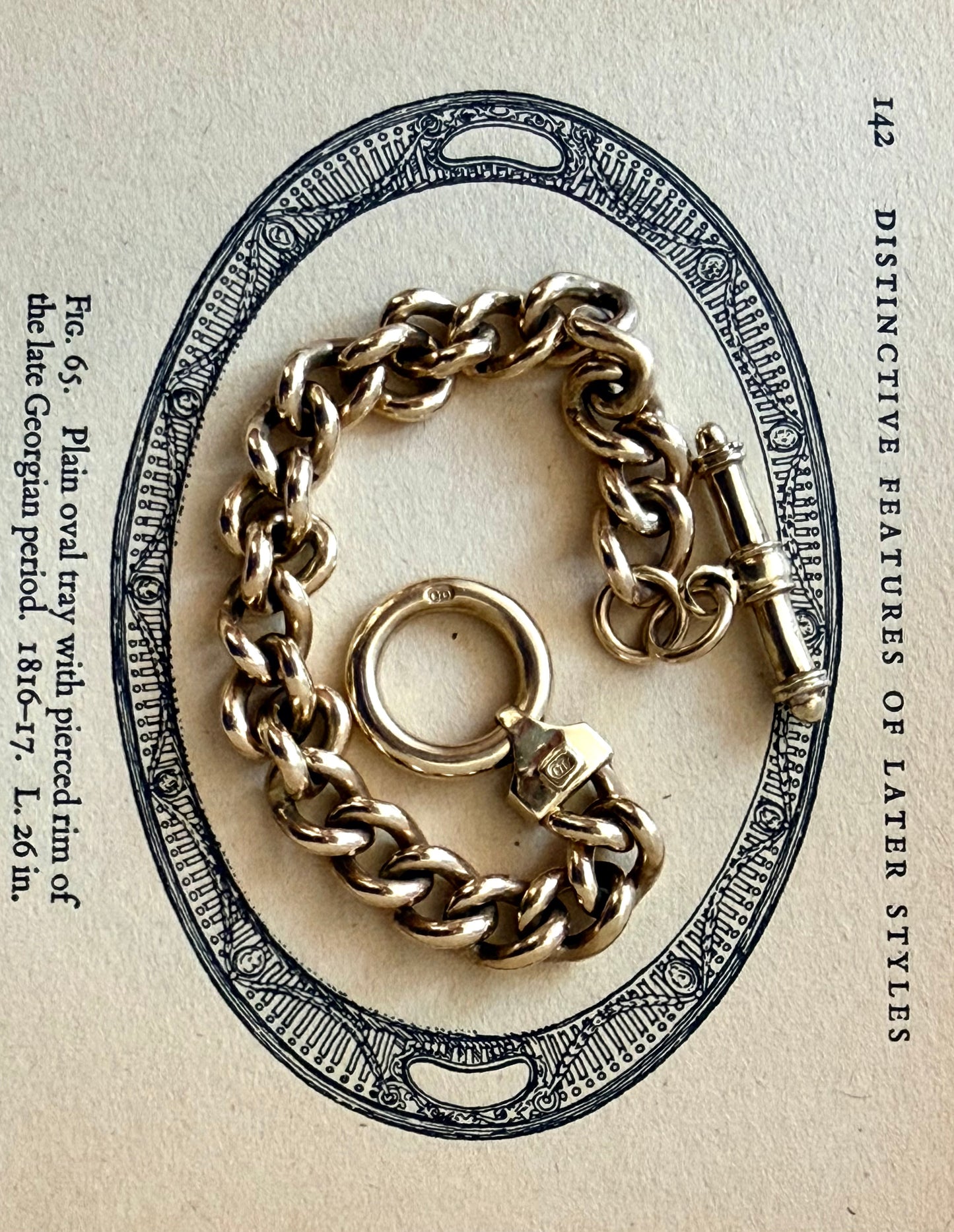 .375 .9ct yellow gold modernist chunky gold solid and heavy gold wide link t-bar toggle chunky fob chain curb bracelet