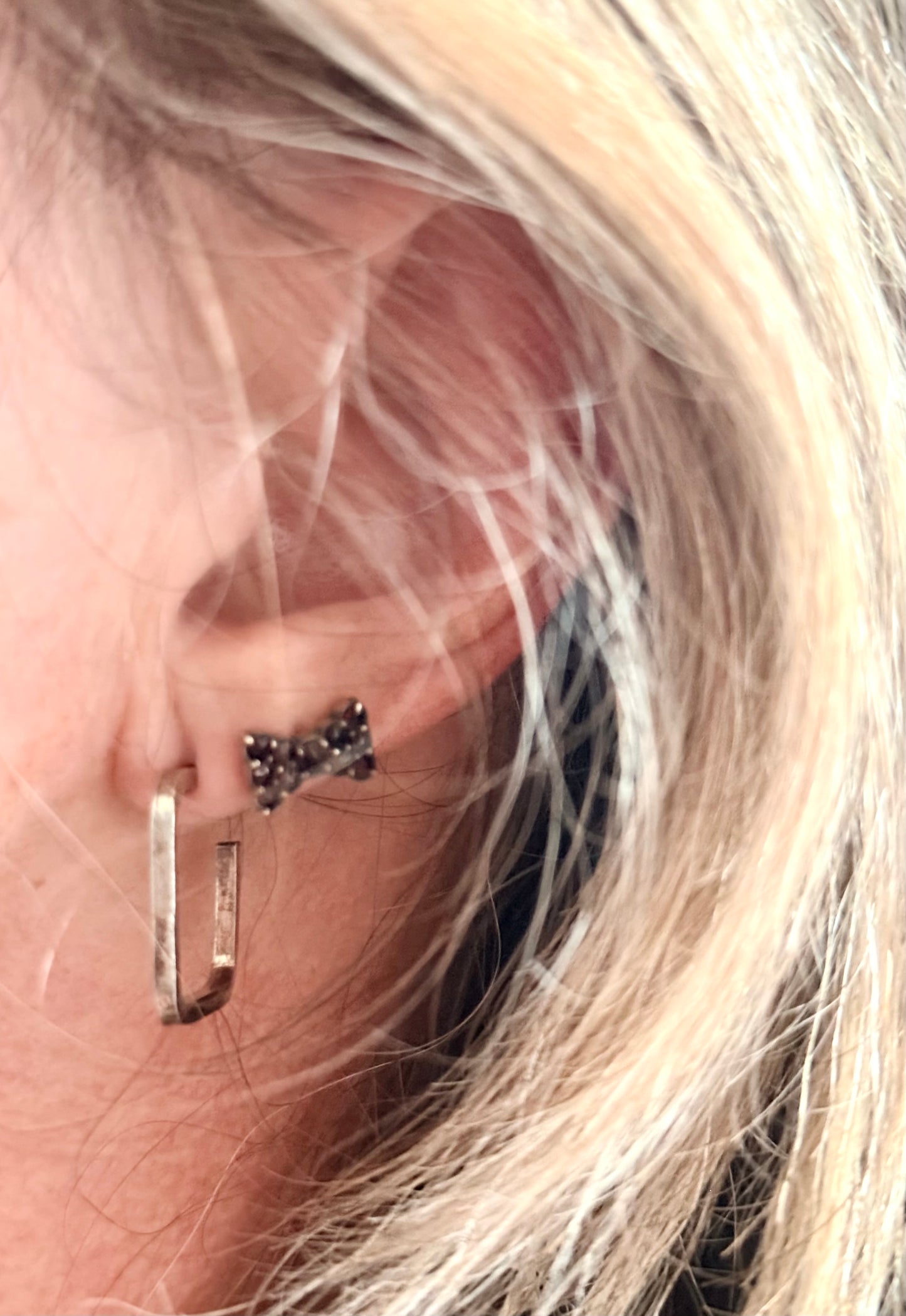 .18mm .1960s .1970s .925 silver modernist square huggy easy wear post stud push in square hoop earrings