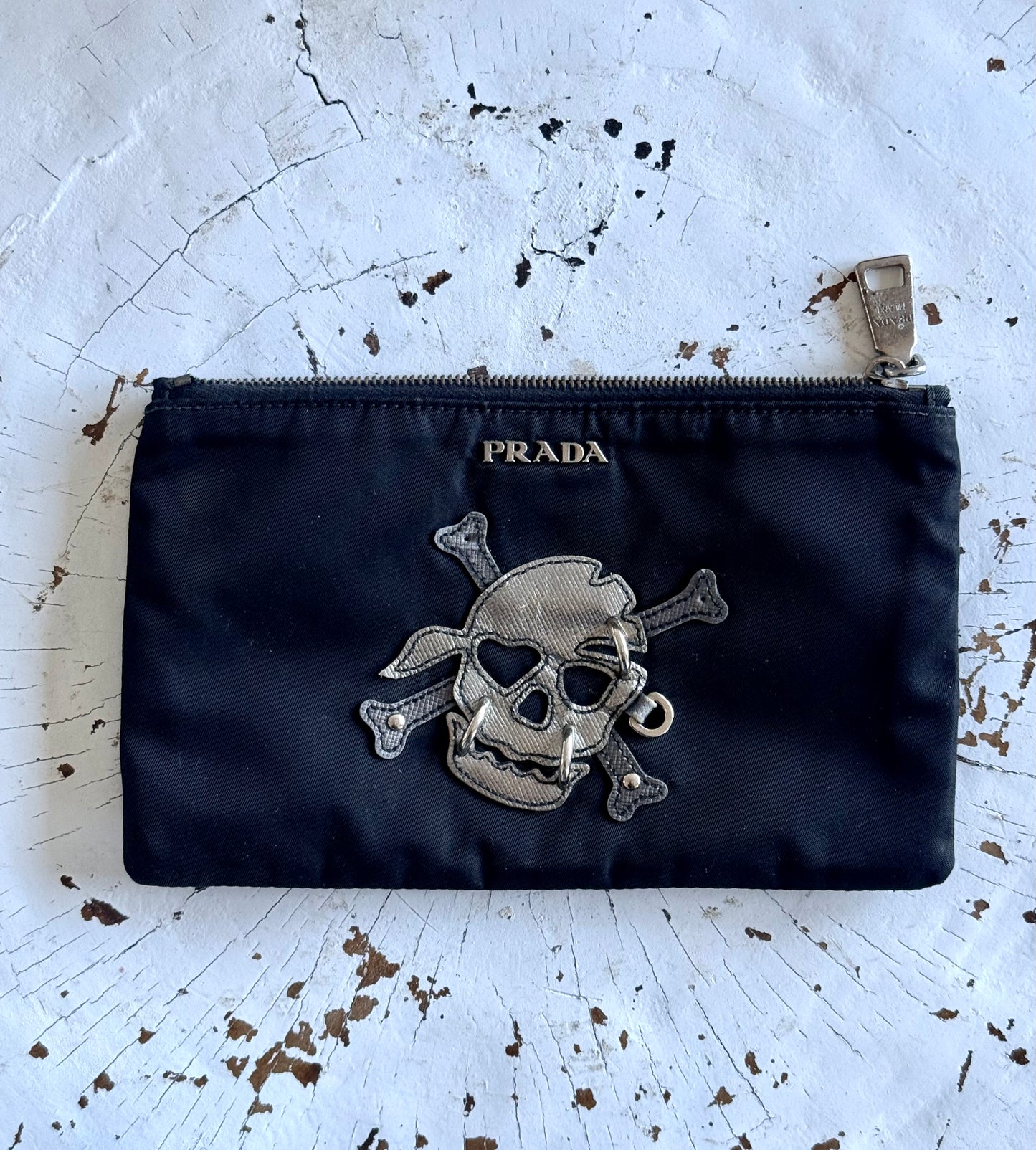 .1990s .2000s designer PRADA Pirate skull black fashion Pouch zipper bag