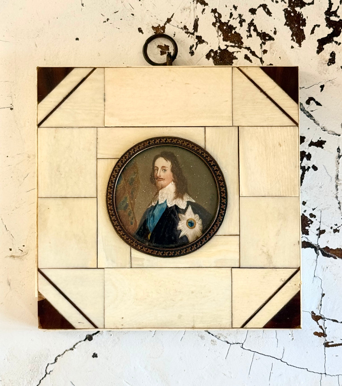 .1600s .1700s .1800s Baroque revival hand painted exceptional art framed PORTRAIT MINIATURE of King Charles I (1600 - 1649)