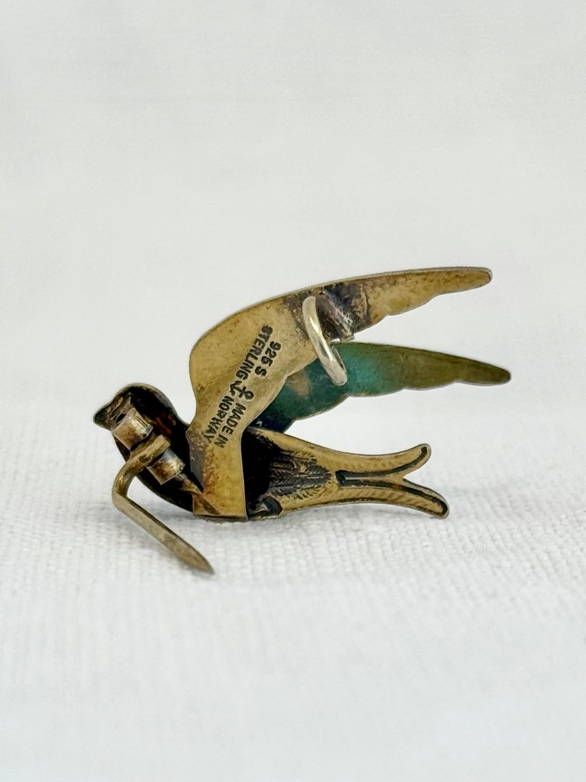 .1950s collectors bird dove royal blue enamel brooch by Hans Myhre of Oslo Norway