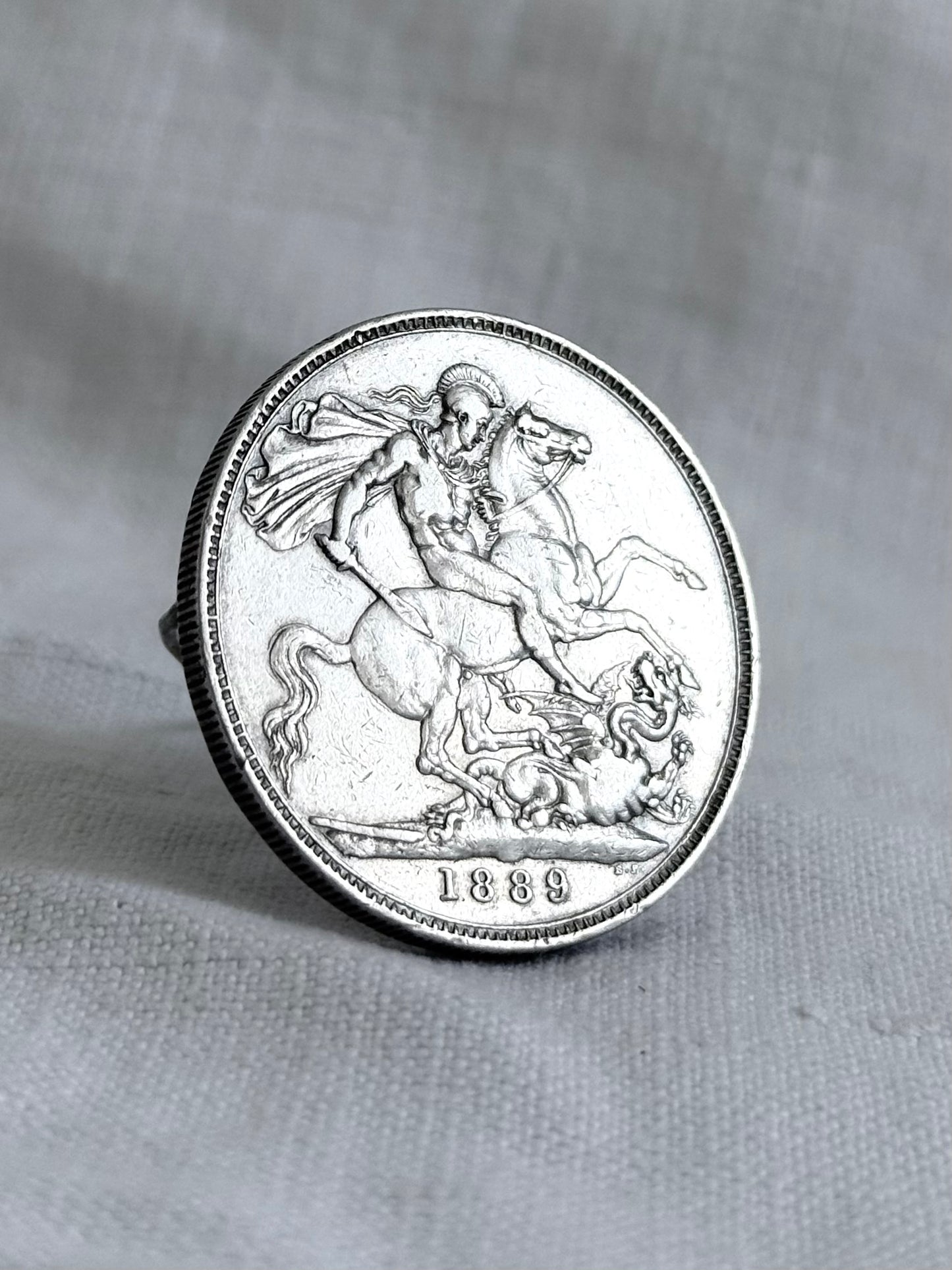 .1889 .925 antique Sterling silver Victorian Antique Solid Silver English Crown collectors love token Coin Brooch