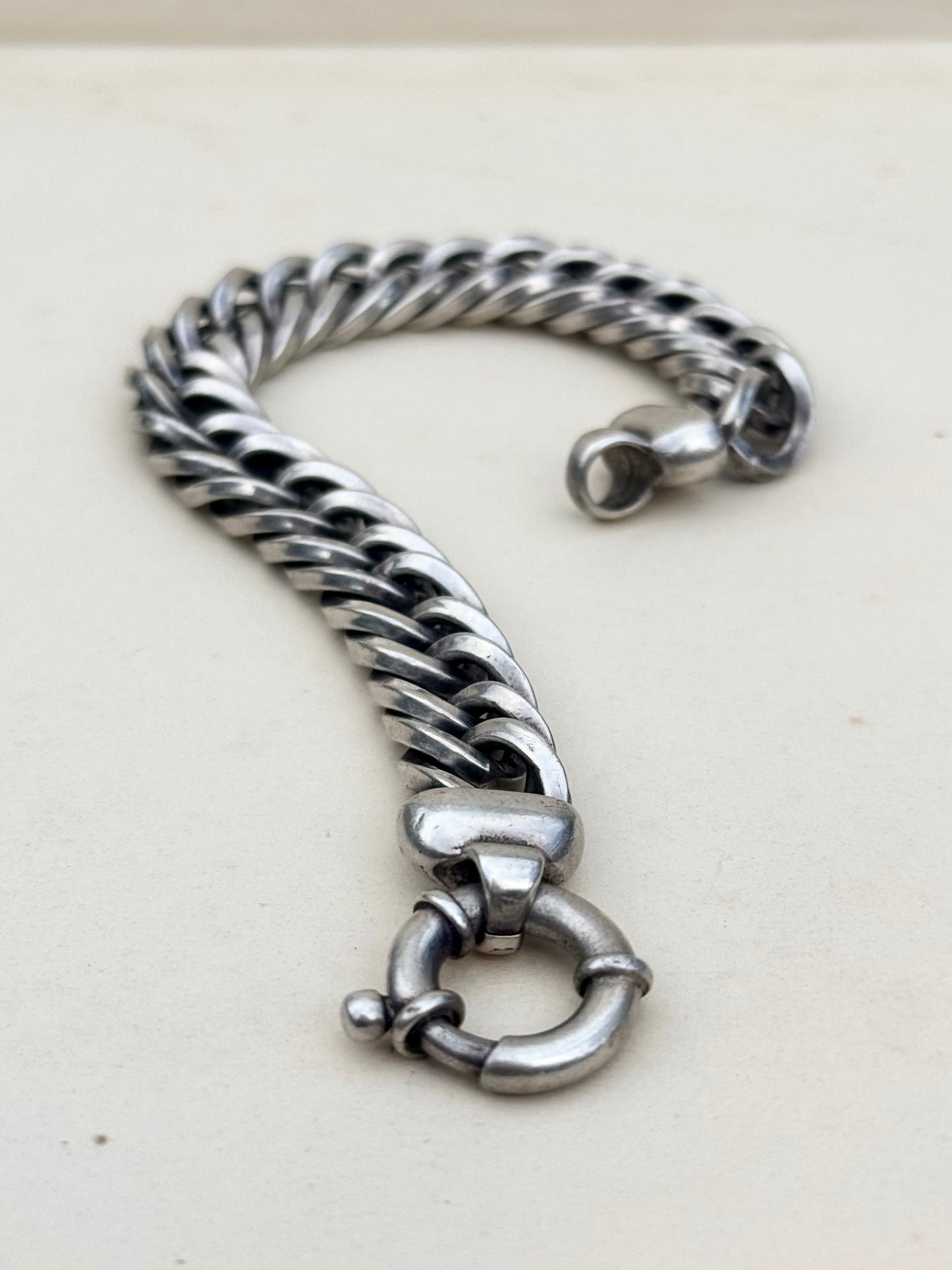 .1980s .1990s ultra chunky “fat boy” .925 wide link curb link chunky fish bone link sterling silver signoretti clasp bracelet