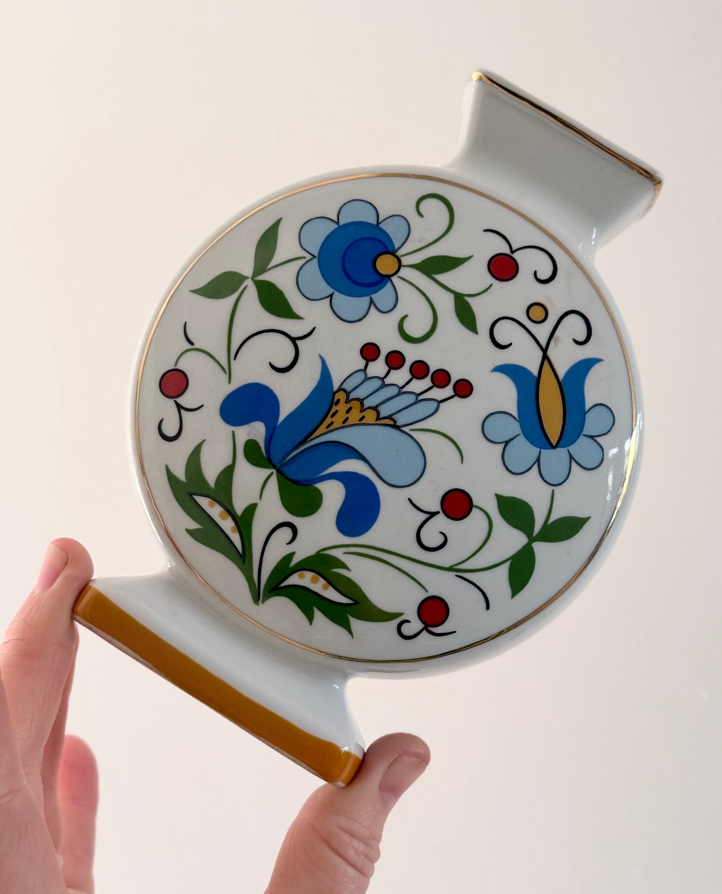 .1960s .1970s Poland Lubiana floral folk art vintage porcelain vase