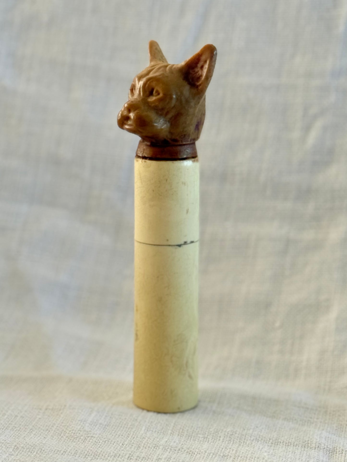 .1920s .1930s Art Deco rare hand carved French Bull Dog bakelite novelty perfume holder figural dog figurine case