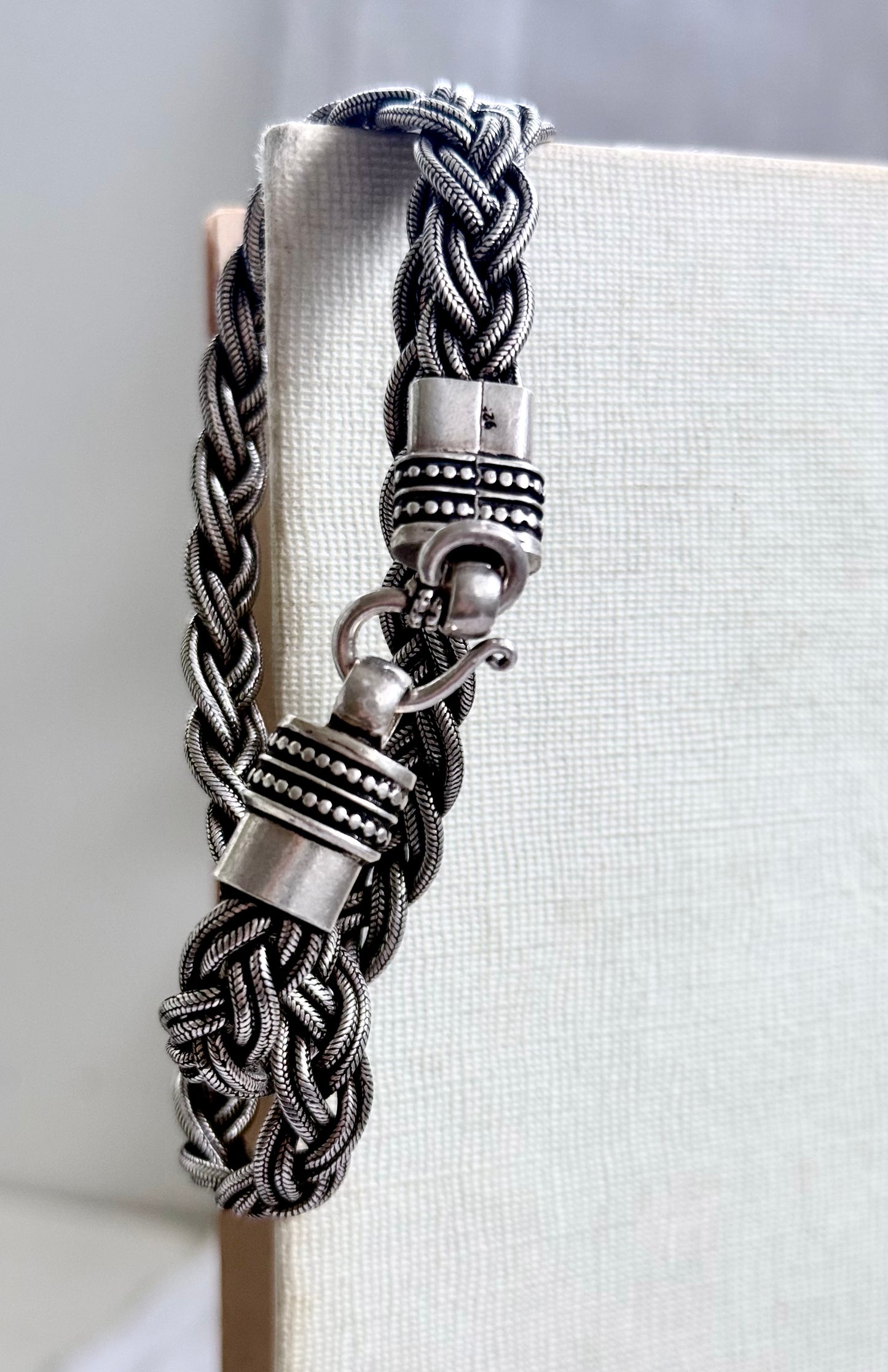 .1960s .1980s Indian Rajasthan sterling silver artisan tribal braided rope weave collectors necklace