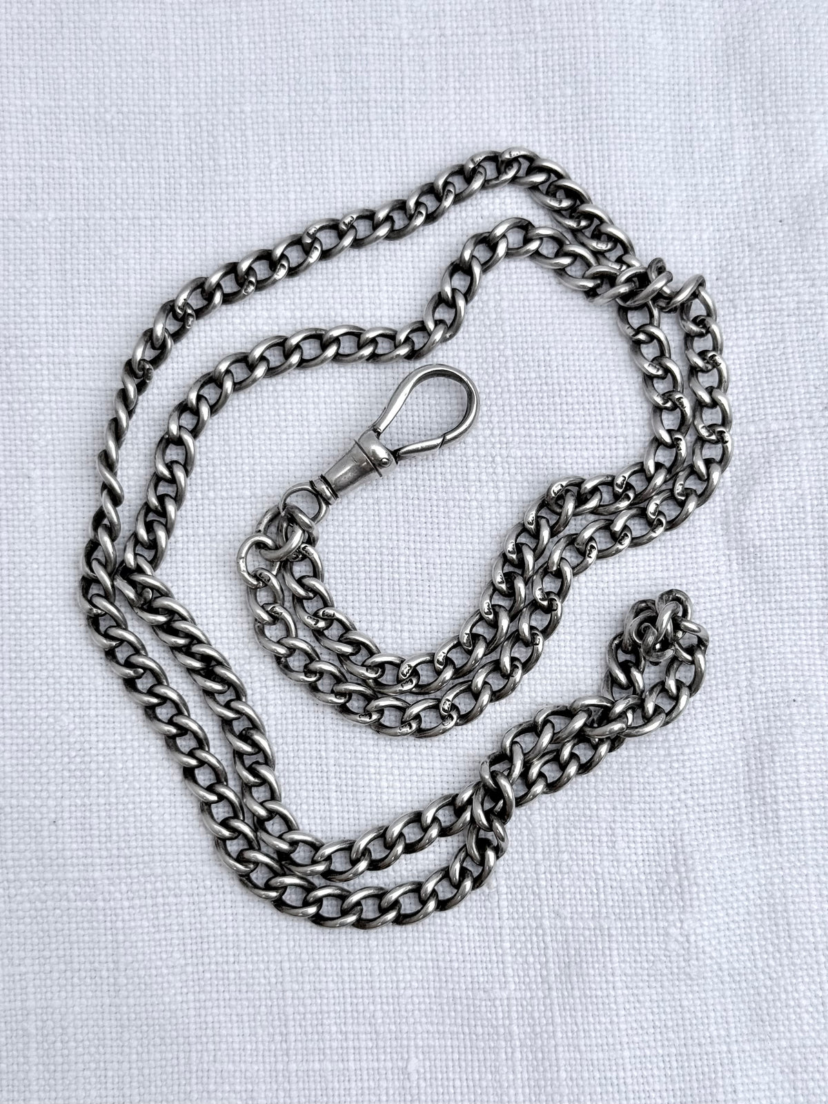 .1900s .925 Edwardian English hallmarked solid silver fob chain guard chain watch chain curb chain necklace