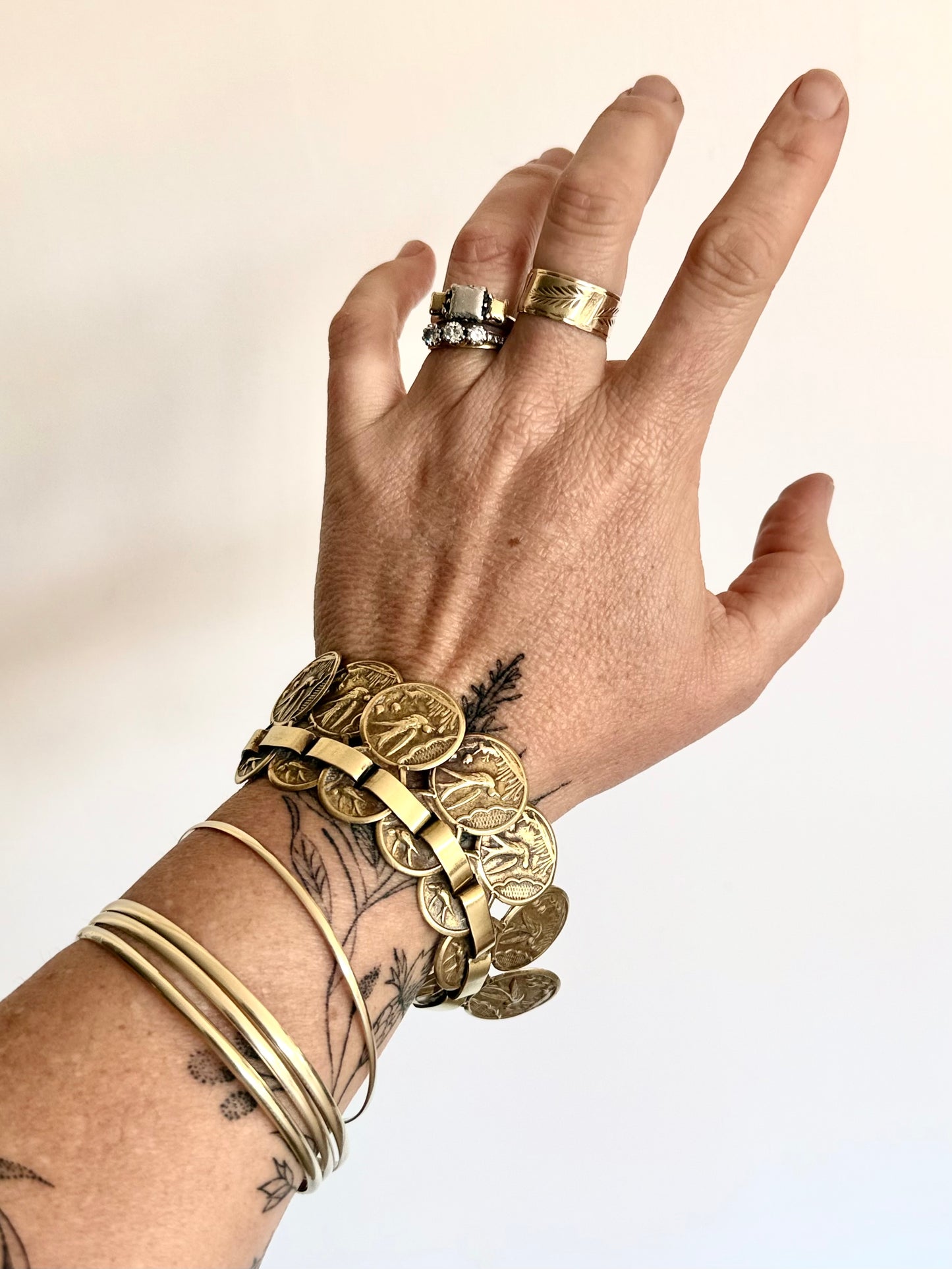 .1880s antique aesthetic movement book link Victorian Gold tone brass Swallow and Swift Sweetheart panel bracelet