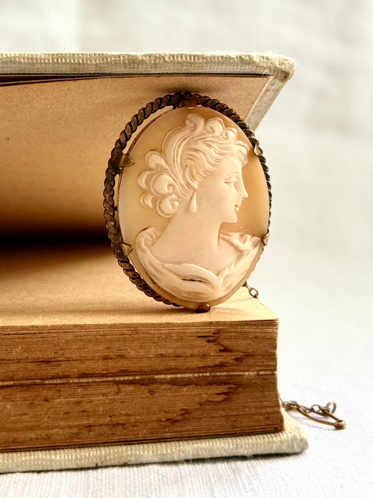 .1930s .1940s Cameo hand carved elegant dame Shell gold Brooch rolled gold brooch pendant