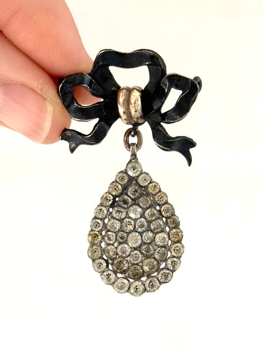 .1714 .1837 .1900s .925 Georgian antique black dot paste historic French Gun Metal bow brooch unit