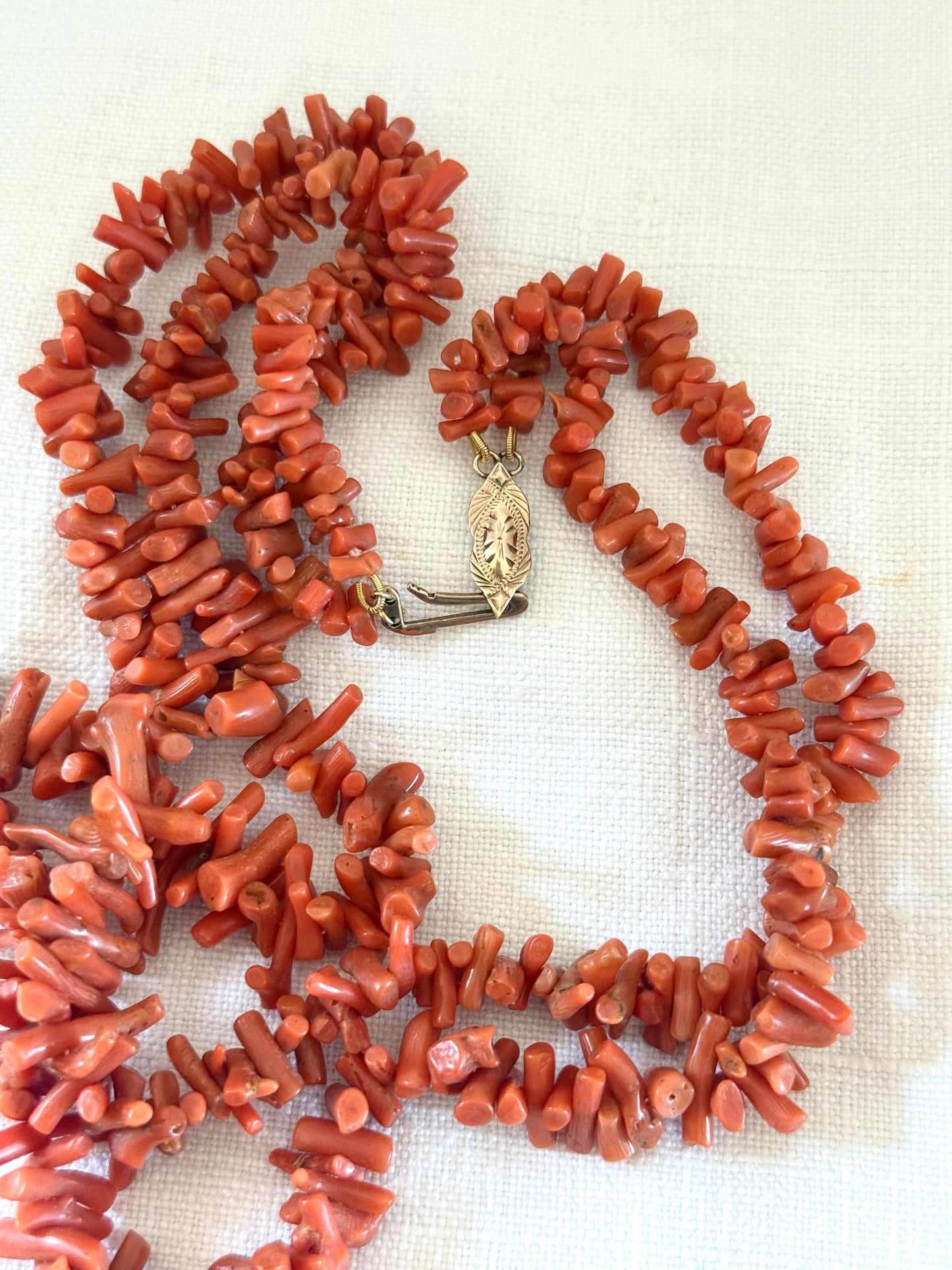 .1900s .2 strand double strand .375 .9ct gold Natural Red Salmon Sardinian Coral branch treasured heirloom double necklace