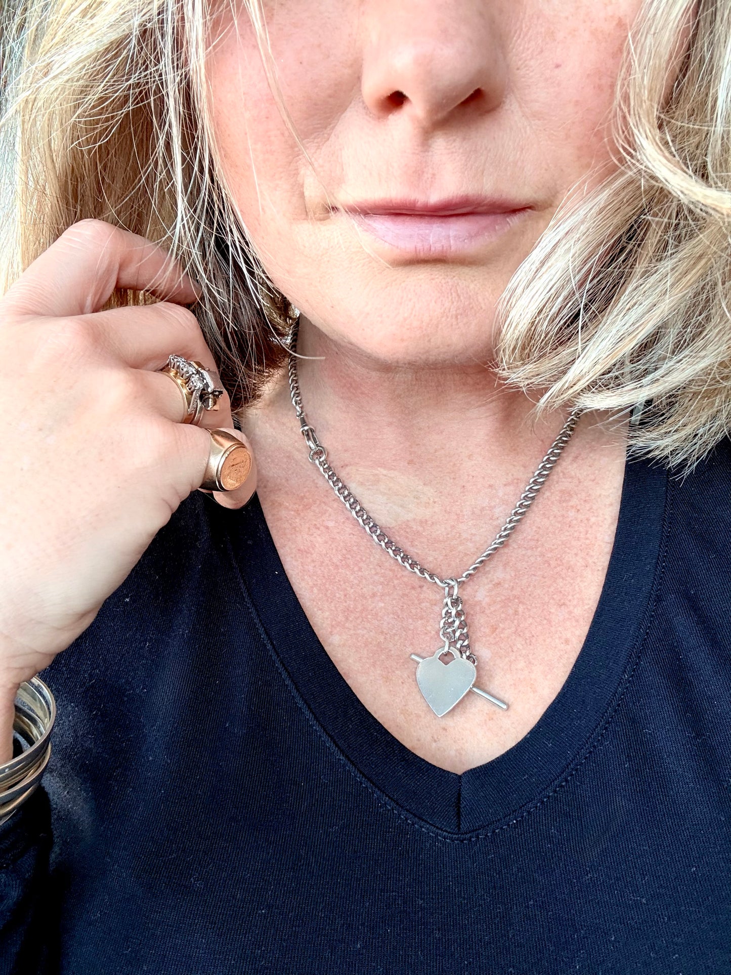 .1900s .1934 .925 Birmingham Coronation hallmarked solid silver Edwardian fob chain heart token fob watch chain curb chain necklace