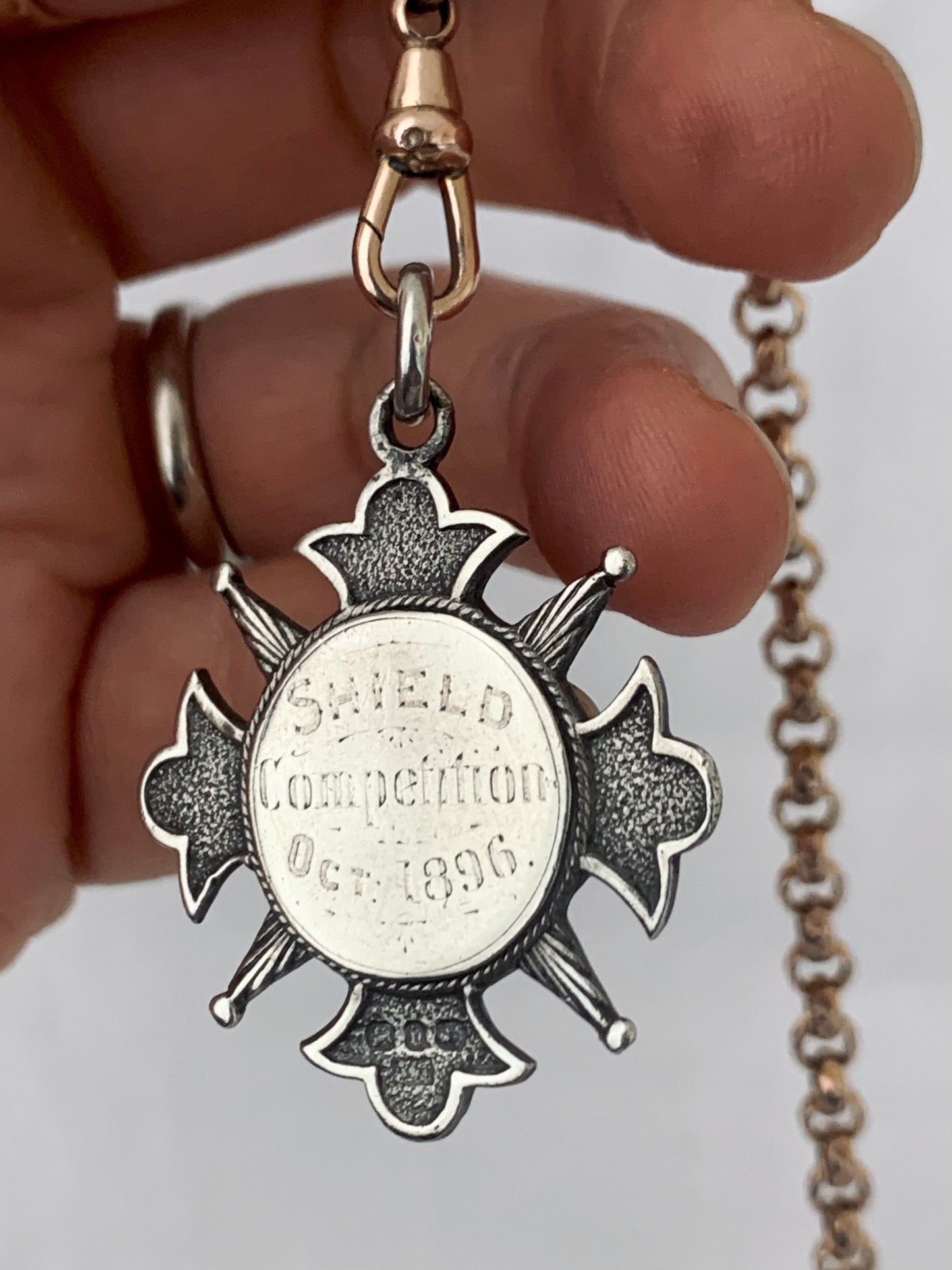 .925 1894 antique hallmarked silver Maltese Cross Victorian awards fob medallion pendant
