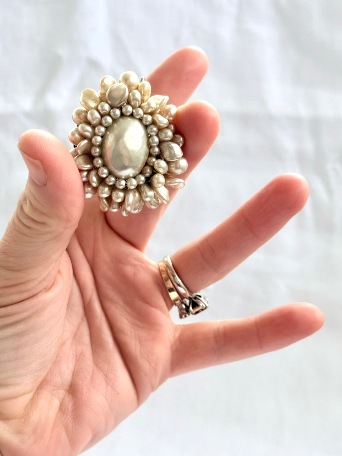 .1940s .1950s .925 French cluster faux glass pearl costume silver Louis Rousselet Rhondelle pendant