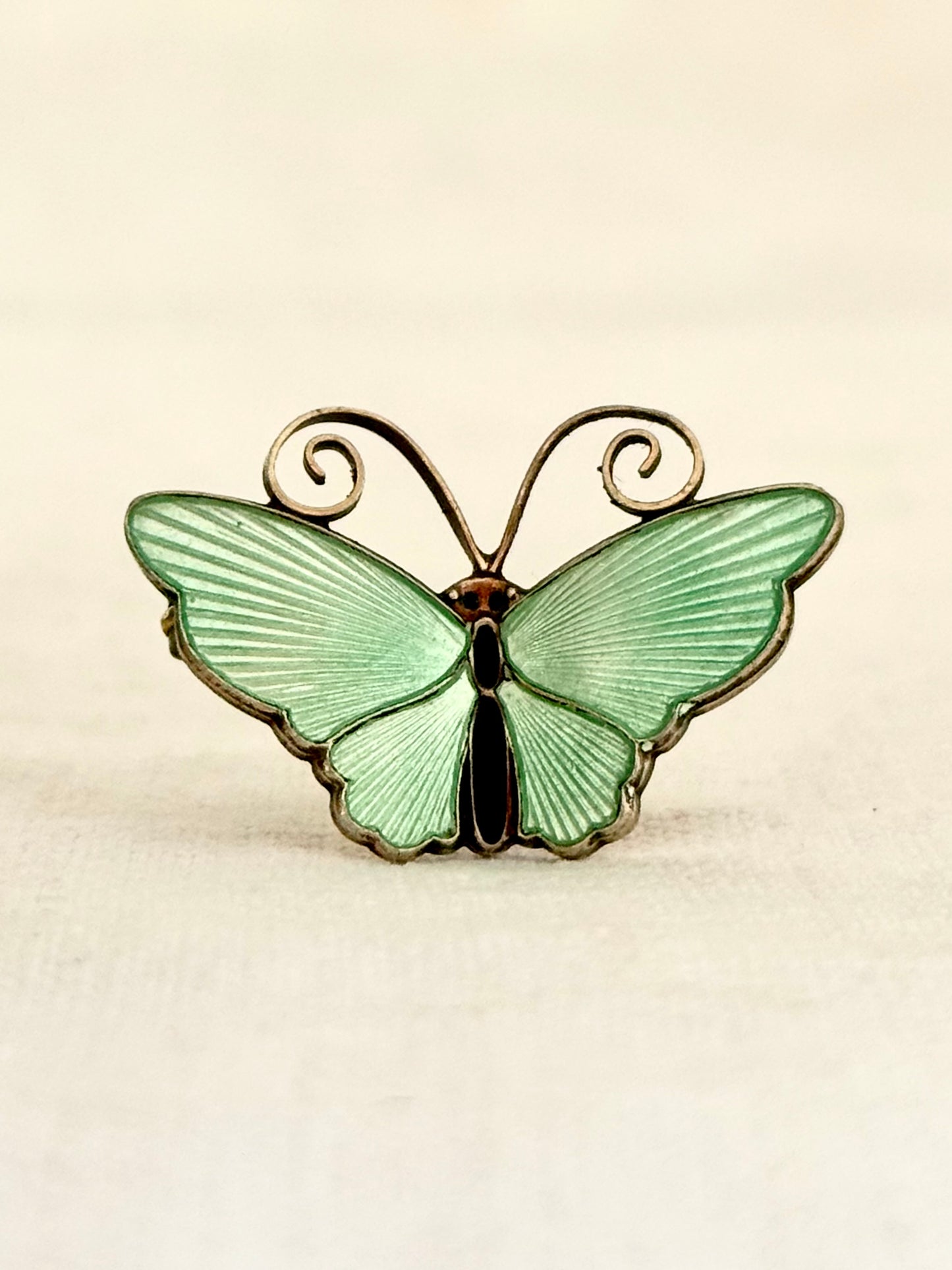 .1950s .925 designer collectors David Andersen butterfly figural fine sterling silver designer rare pastel green enamel butterfly brooch