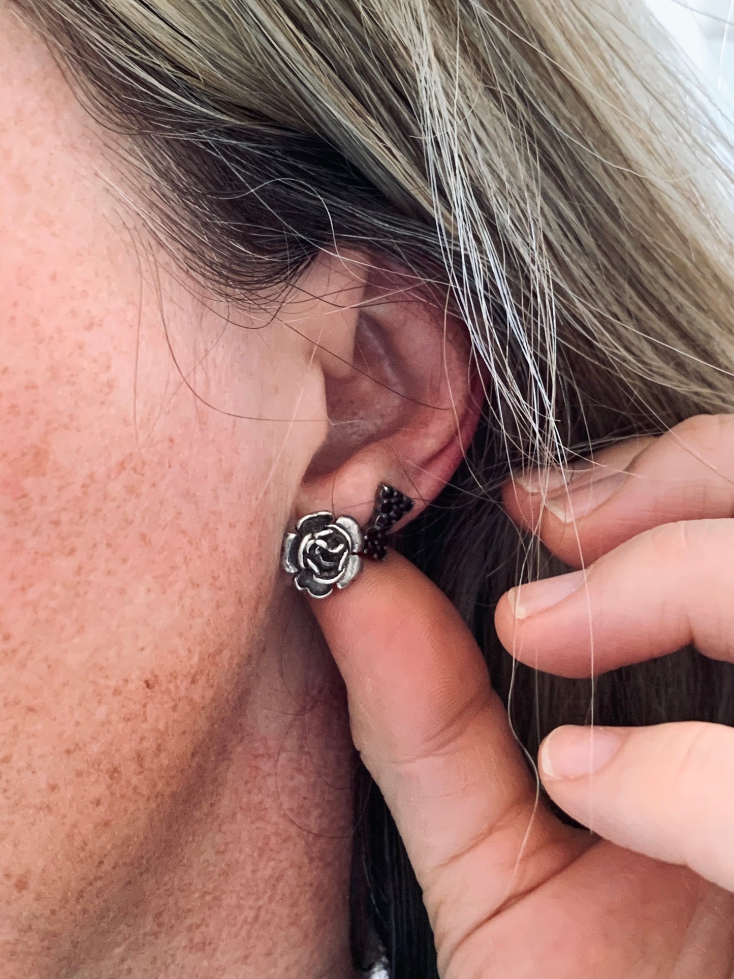 .925 1970s 12mm diameter 3-D Rose flower sterling silver floral post push in stud earrings