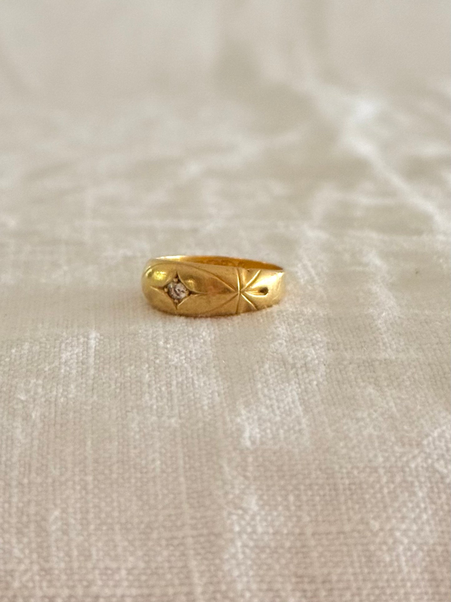 .1892 .18ct .1 diamond Chester circa 1892 fancy star starburst diamond gypsy band high carat gold engagement wedding commitment ring