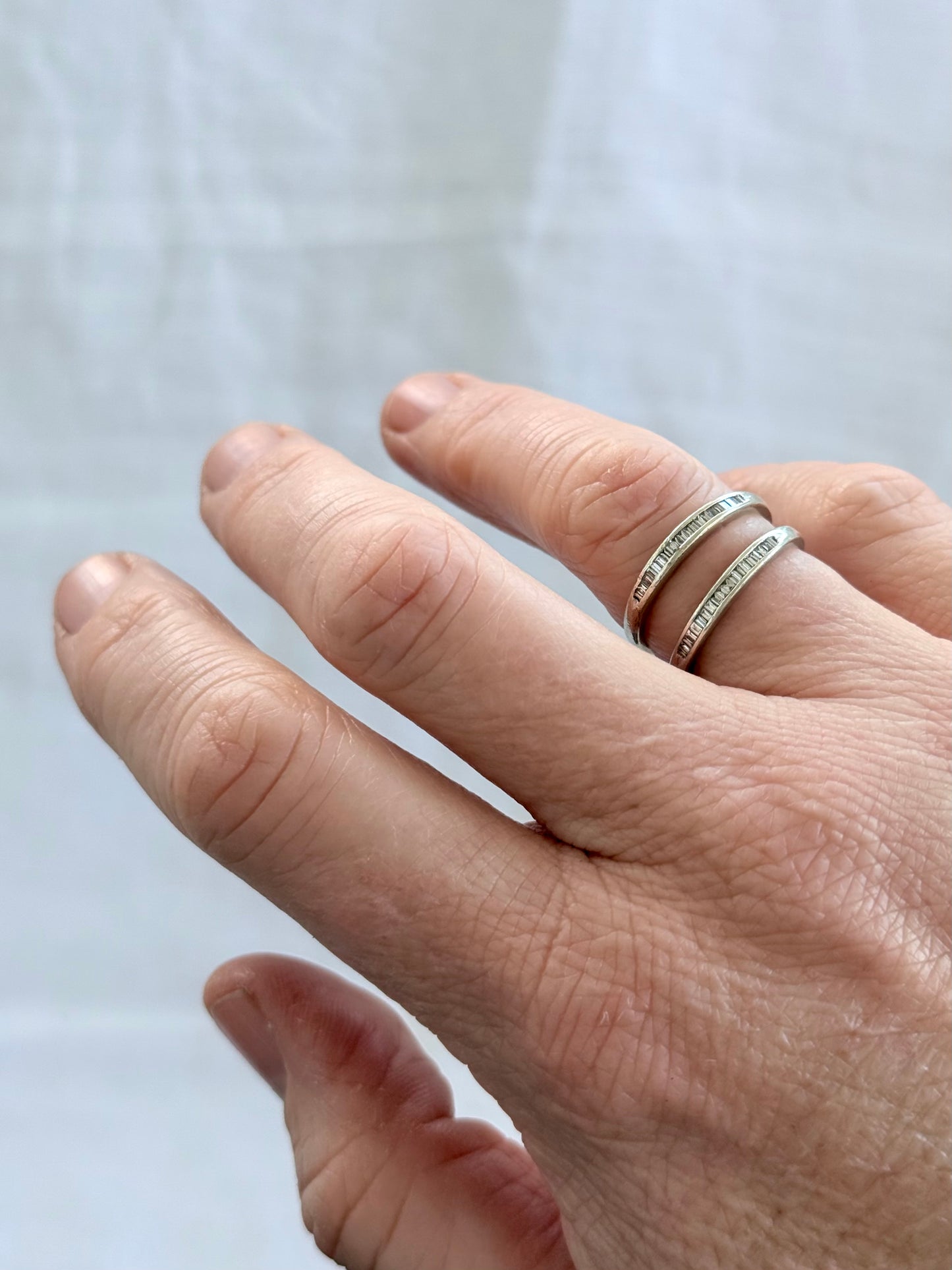 .1990s .2000s .375 .9ct white gold baguette multi diamond channel set half eternity white gold ring band