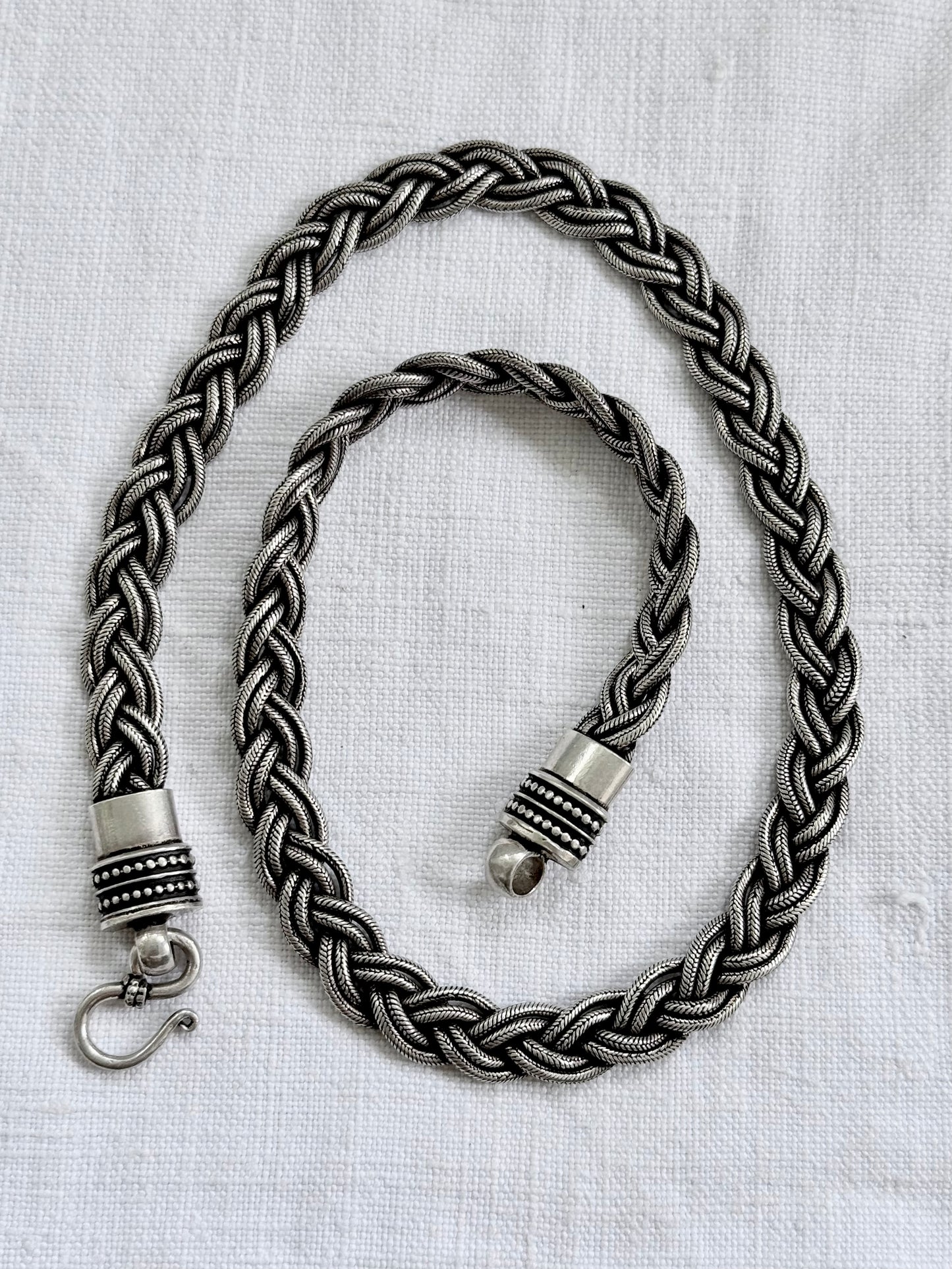 .1960s .1980s Indian Rajasthan sterling silver artisan tribal braided rope weave collectors necklace