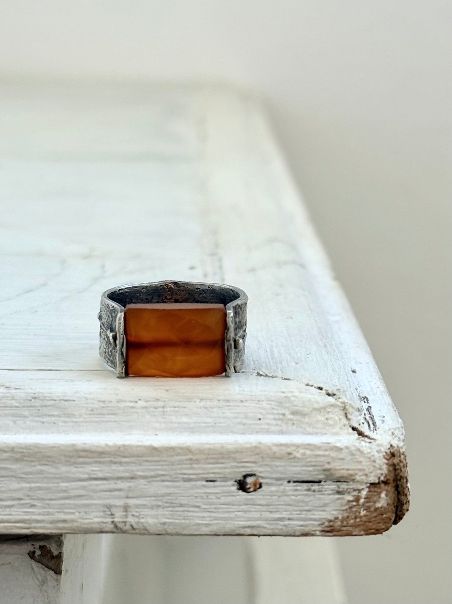 .925 Artisan made Carnelian gemstone sterling silver horse shoe hand made saddle ring swivel gemstone studio made shape gemstone bead ring